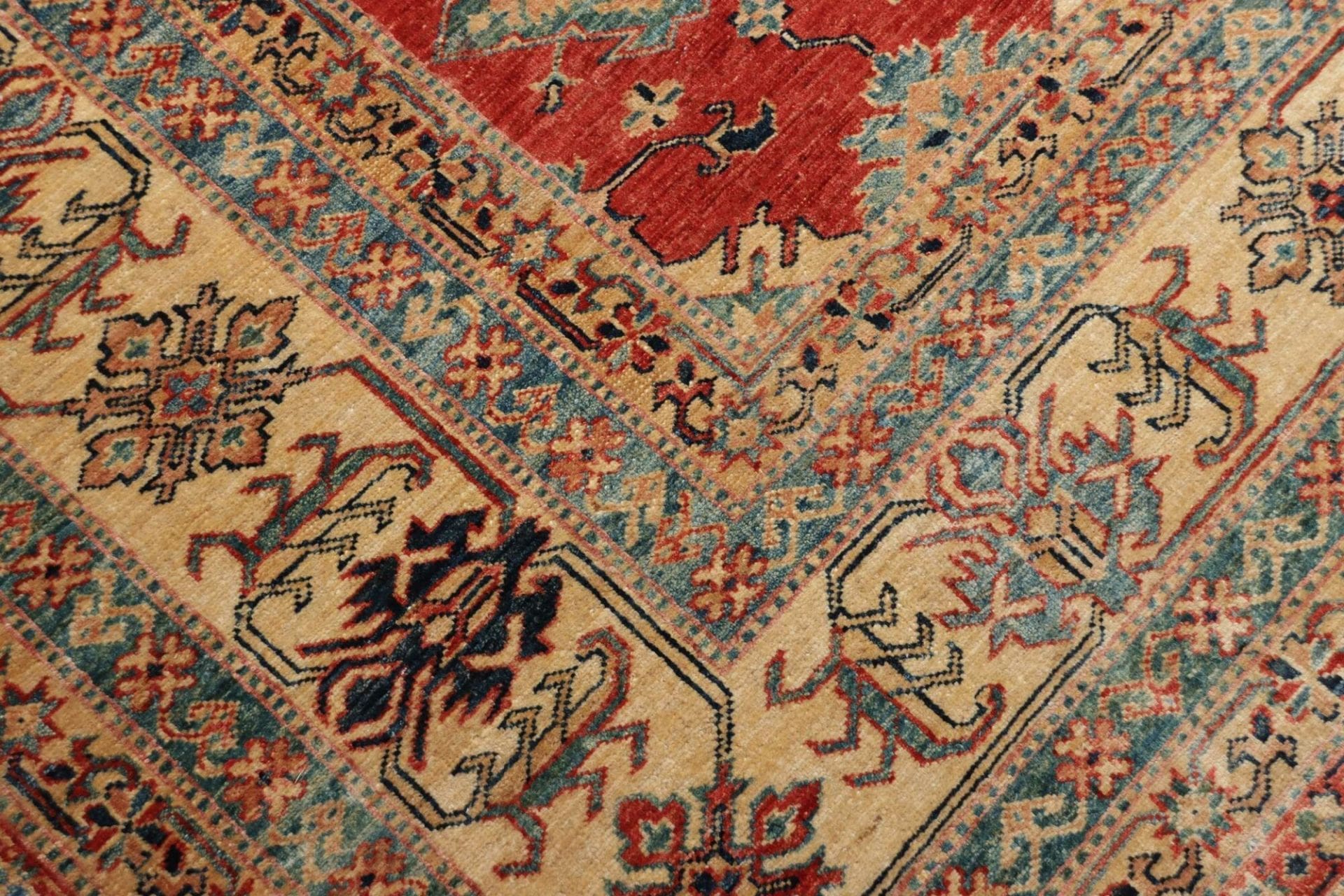 kazak-teppich-281-x-354-cm-geometrische-muster-handgeknupft-5 Handgeknüpfter Kazak Orientteppich 281 × 354 cm