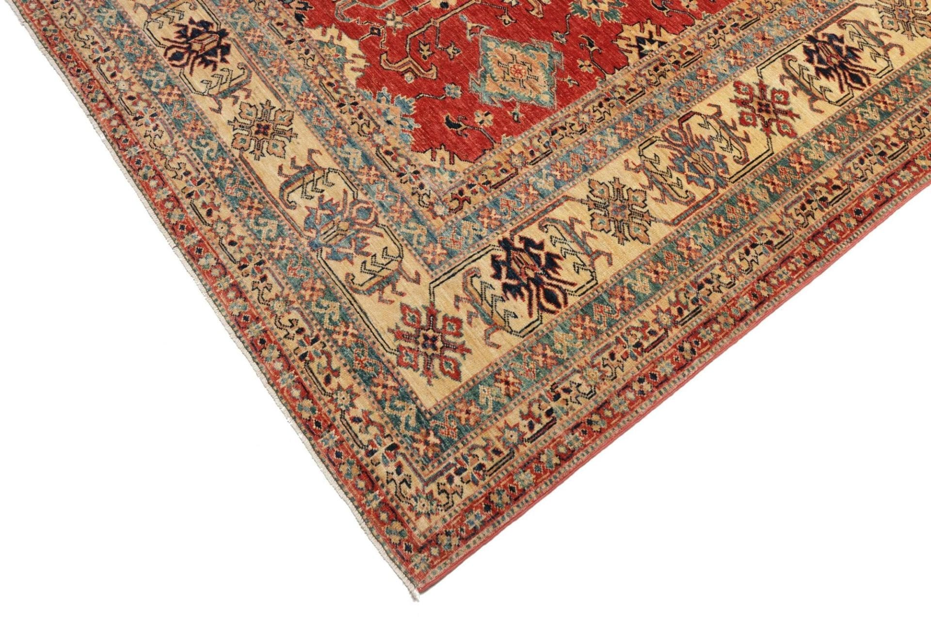 kazak-teppich-281-x-354-cm-geometrische-muster-handgeknupft-6 Handgeknüpfter Kazak Orientteppich 281 × 354 cm