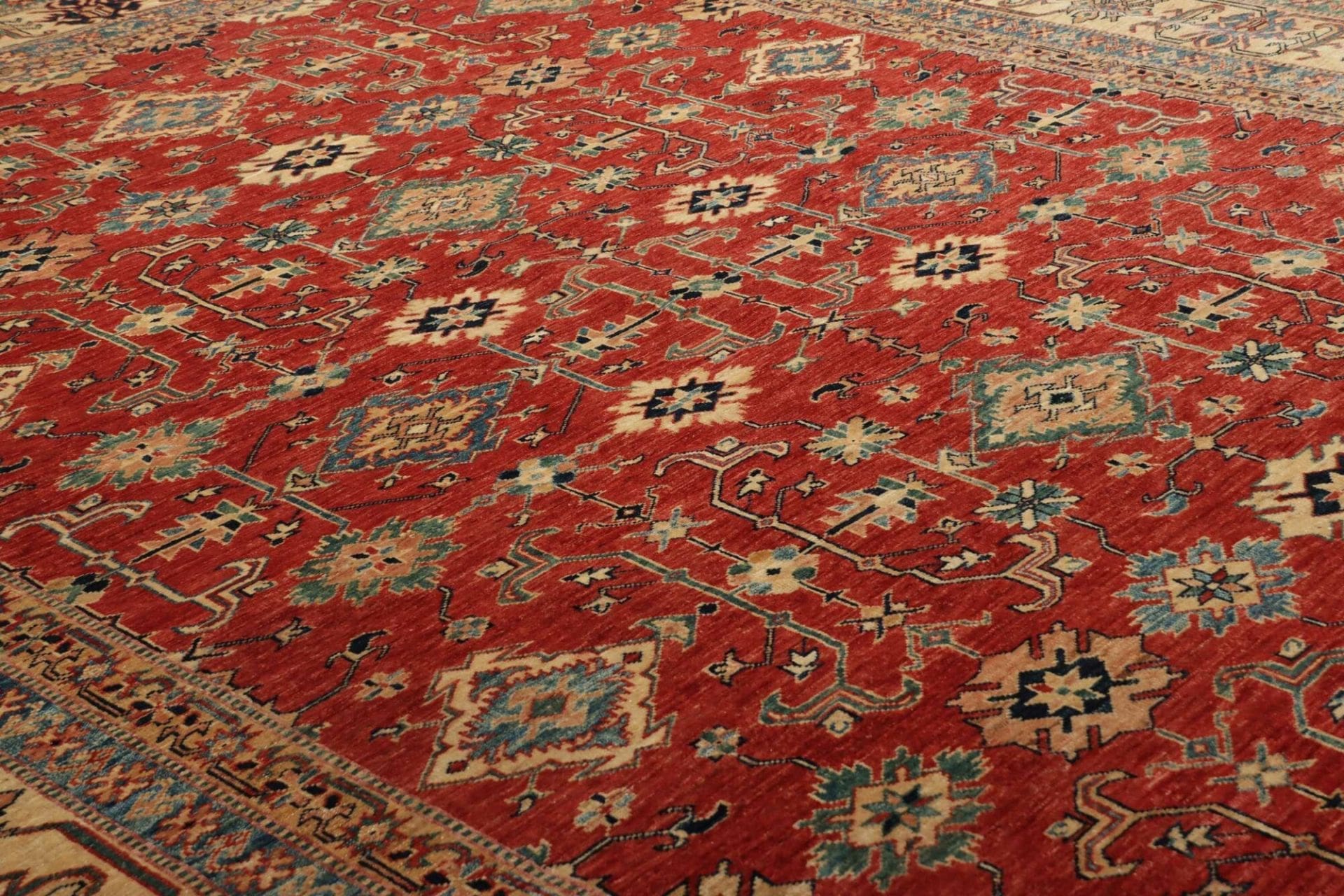 kazak-teppich-281-x-354-cm-geometrische-muster-handgeknupft-7 Handgeknüpfter Kazak Orientteppich 281 × 354 cm