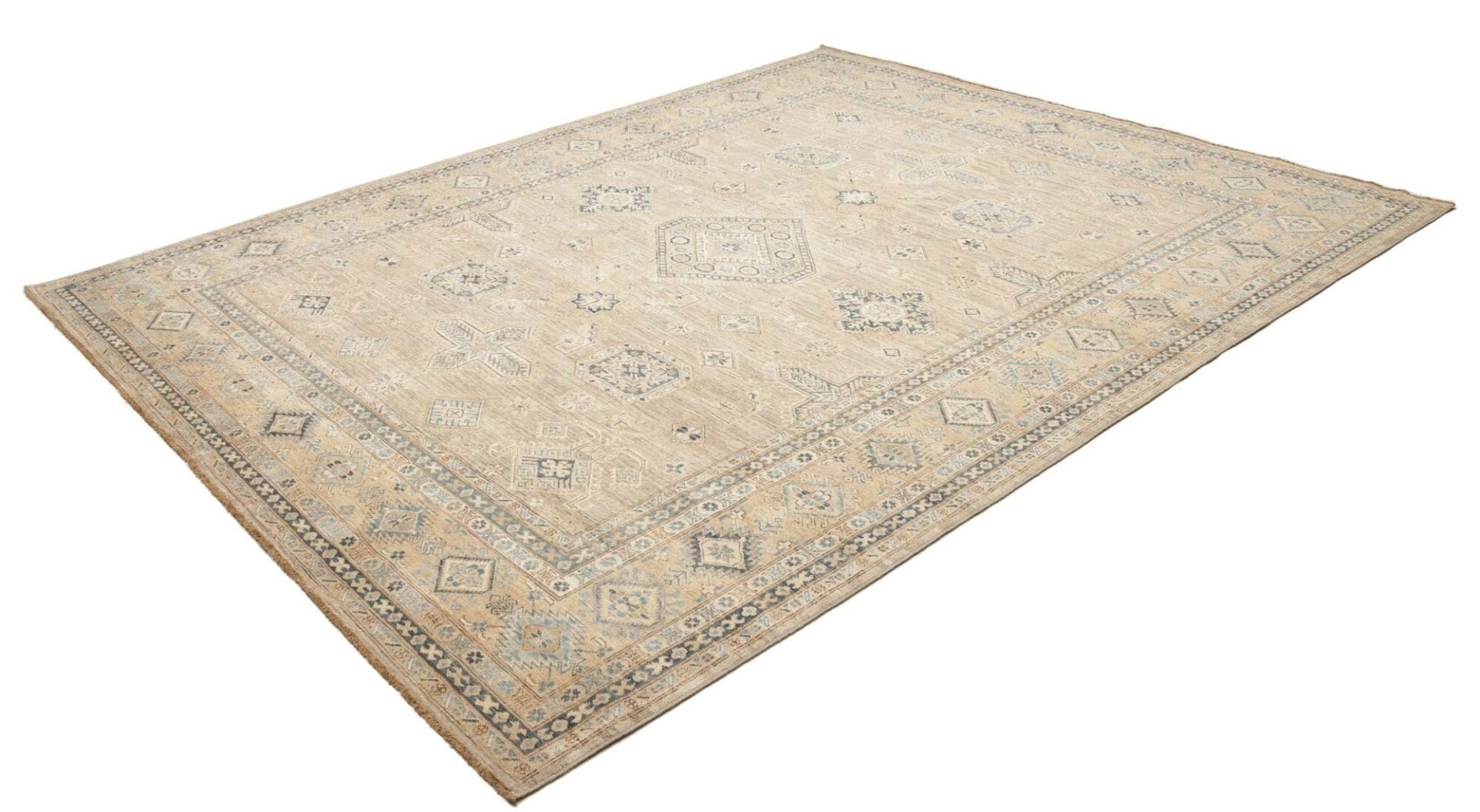 kazak-teppich-251-x-309-cm-geometrisches-muster-handgeknupft-1 Handgeknüpfter Kazak Orientteppich 251 × 309 cm