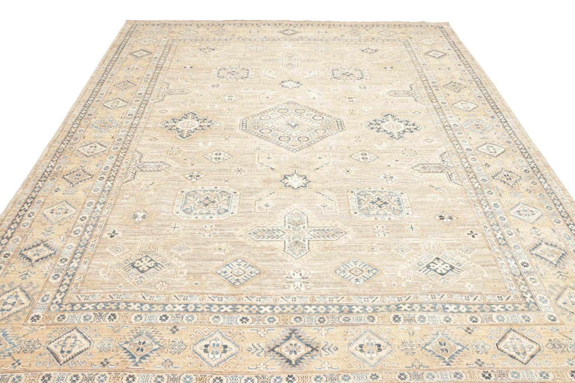 kazak-teppich-251-x-309-cm-geometrisches-muster-handgeknupft-3 Handgeknüpfter Kazak Orientteppich 251 × 309 cm