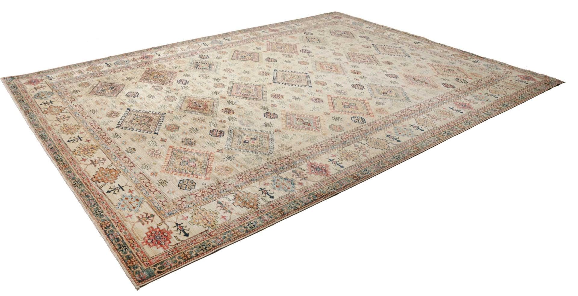 kazak-teppich-280-x-370-cm-geometrische-muster-handgeknupft-1 Handgeknüpfter Kazak Orientteppich, 280 × 370 cm, Wolle