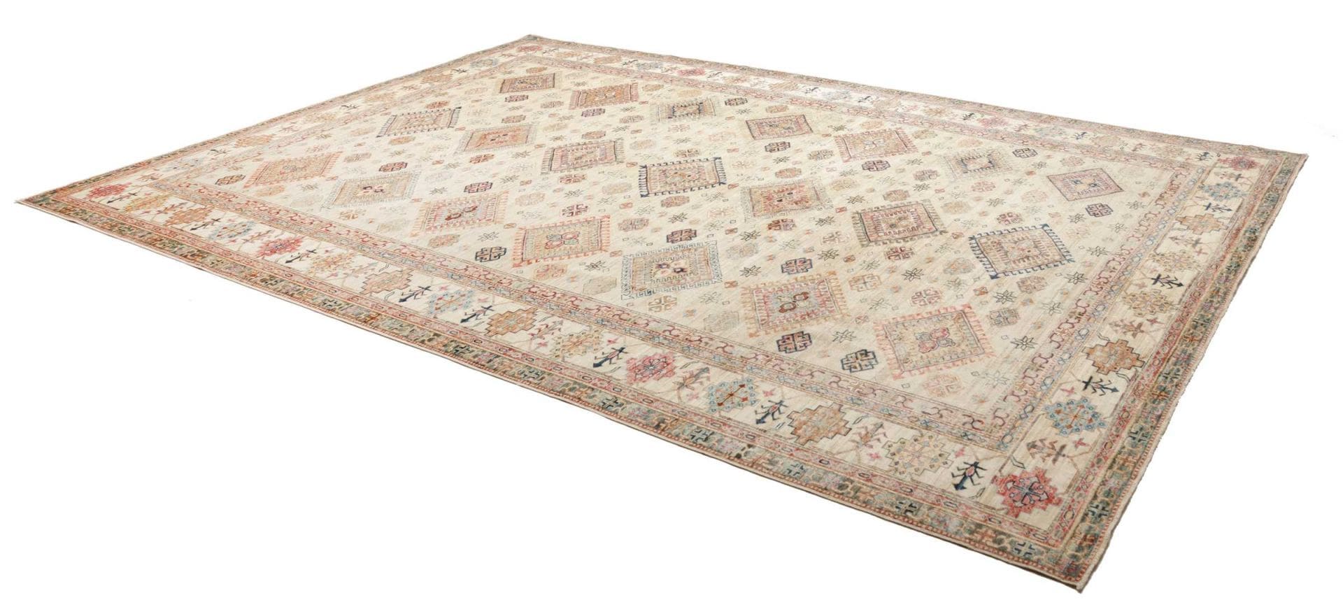 kazak-teppich-280-x-370-cm-geometrische-muster-handgeknupft-2 Handgeknüpfter Kazak Orientteppich, 280 × 370 cm, Wolle