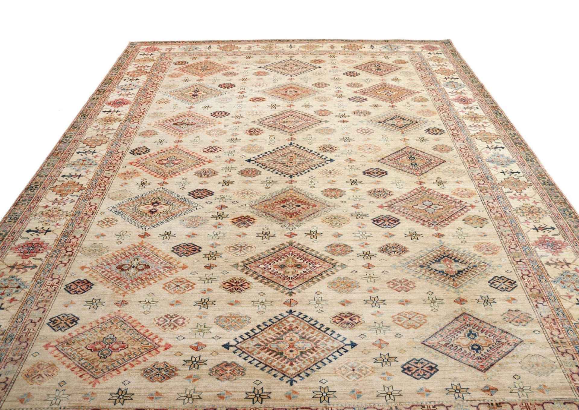 kazak-teppich-280-x-370-cm-geometrische-muster-handgeknupft-3 Handgeknüpfter Kazak Orientteppich, 280 × 370 cm, Wolle