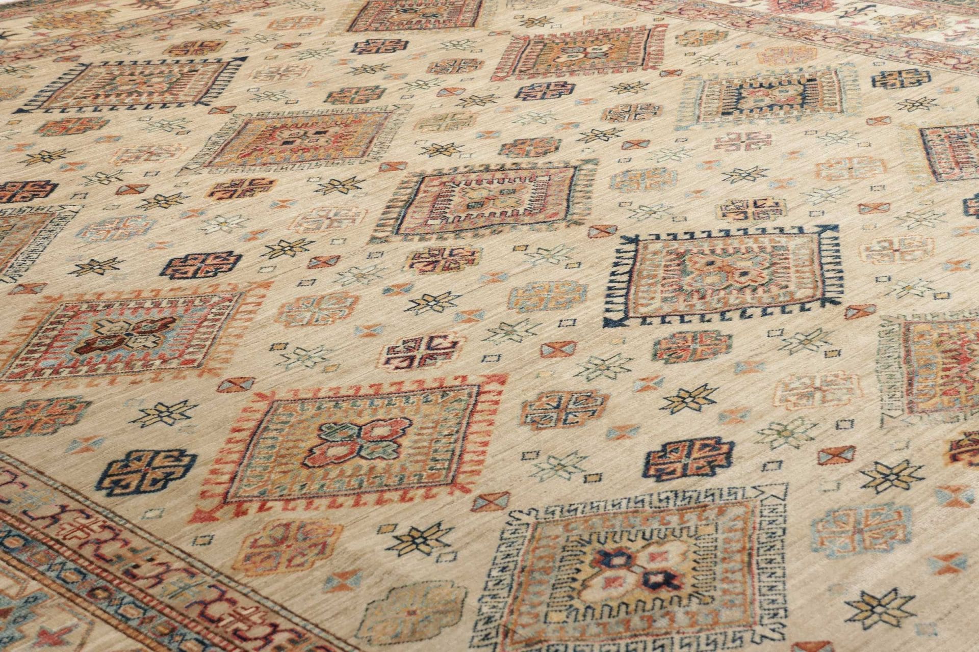 kazak-teppich-280-x-370-cm-geometrische-muster-handgeknupft-7 Handgeknüpfter Kazak Orientteppich, 280 × 370 cm, Wolle