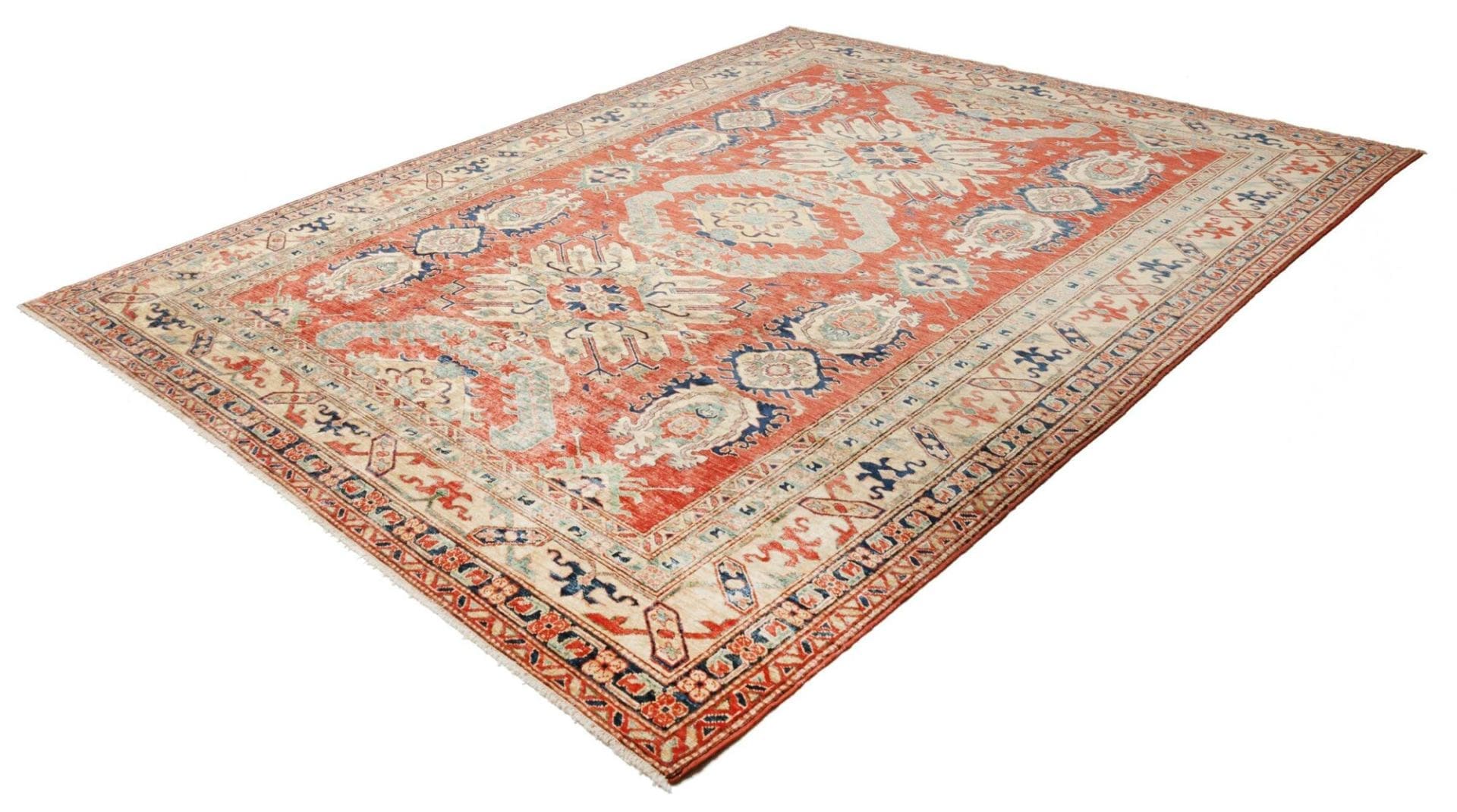 kazak-orientteppich-246-x-308-cm-geometrisch-handgeknupft-1 Handgeknüpfter Kazak Orientteppich, 246 × 308 cm, Wolle