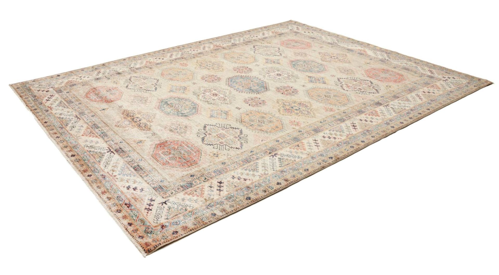 kazak-teppich-248-x-314cm-geometrisches-muster-handgeknupft-1 Kazak Orientteppich aus Pakistan, 248 × 314 cm