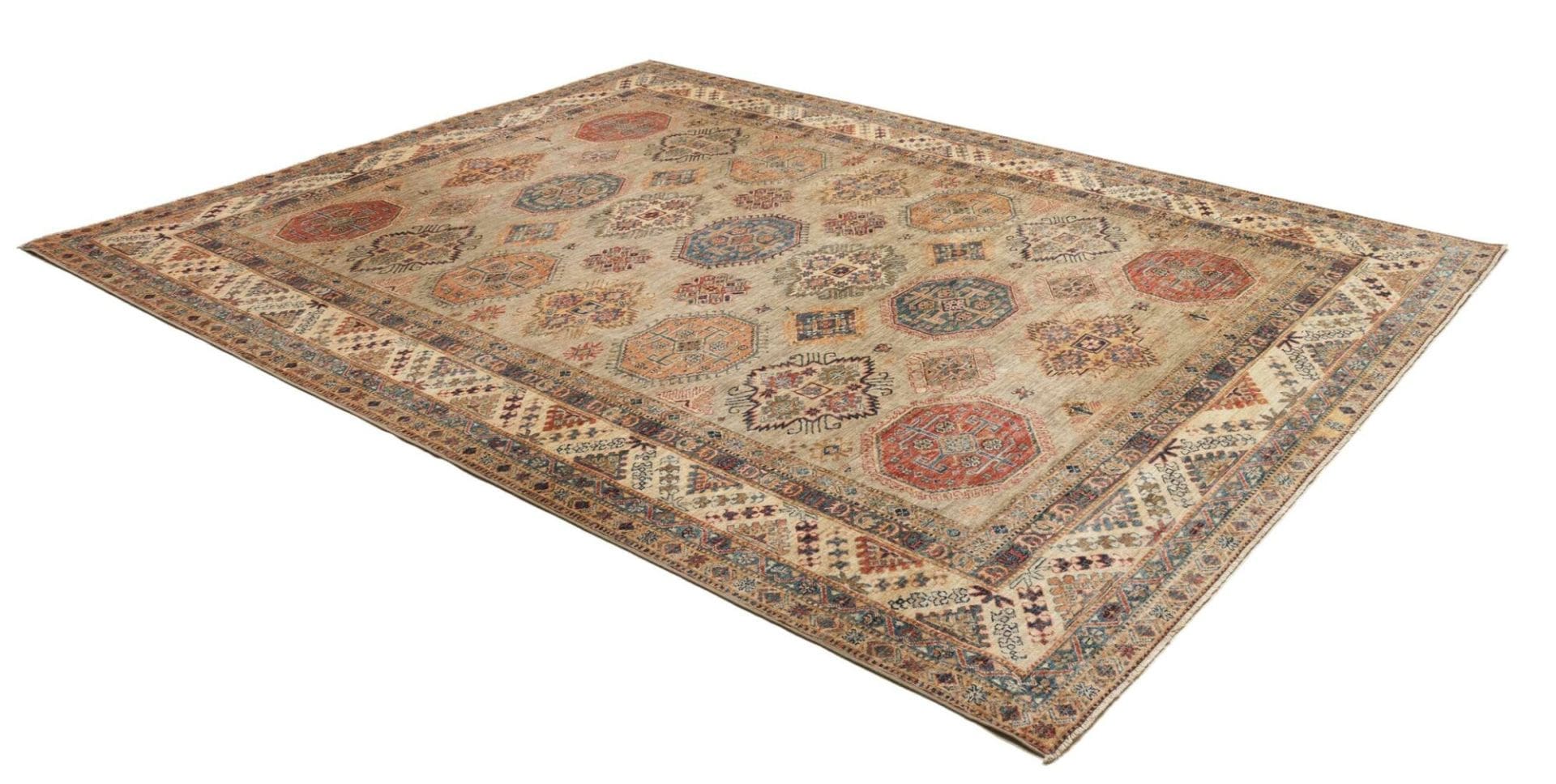 kazak-teppich-248-x-314cm-geometrisches-muster-handgeknupft-2 Kazak Orientteppich aus Pakistan, 248 × 314 cm