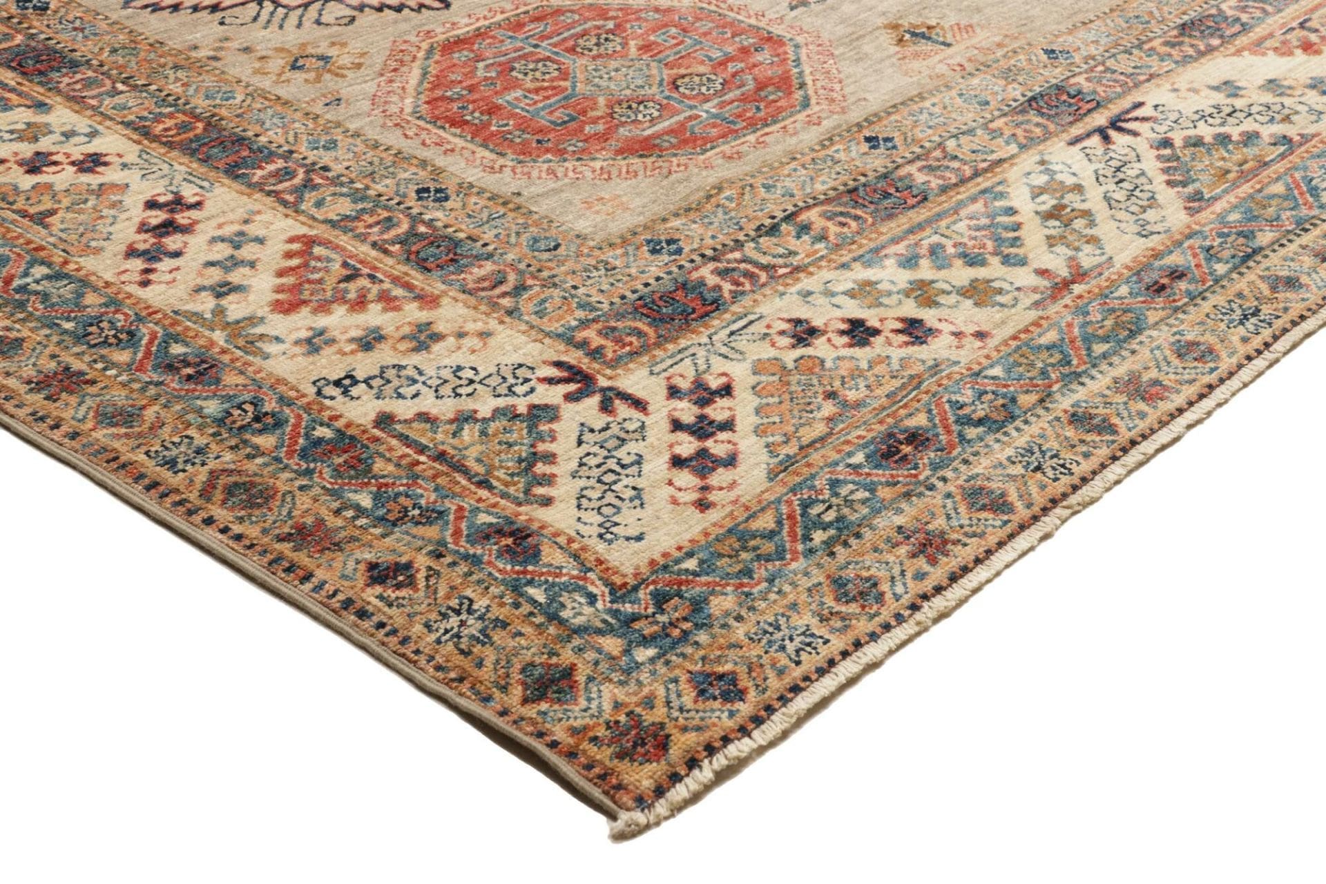 kazak-teppich-248-x-314cm-geometrisches-muster-handgeknupft-4 Kazak Orientteppich aus Pakistan, 248 × 314 cm