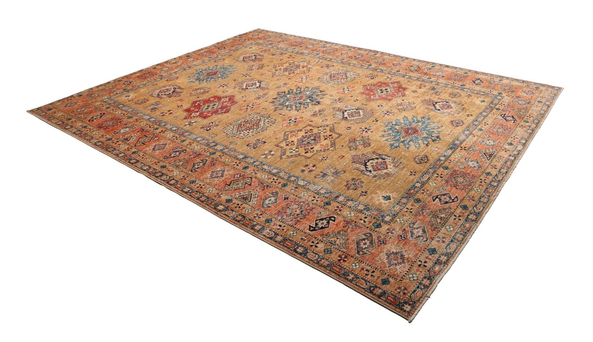 kazak-teppich-256-x-307cm-geometrisches-muster-schurwolle-handgeknupft-2 Kazak Orientteppich 256 × 307 cm aus Wolle, handgeknüpft