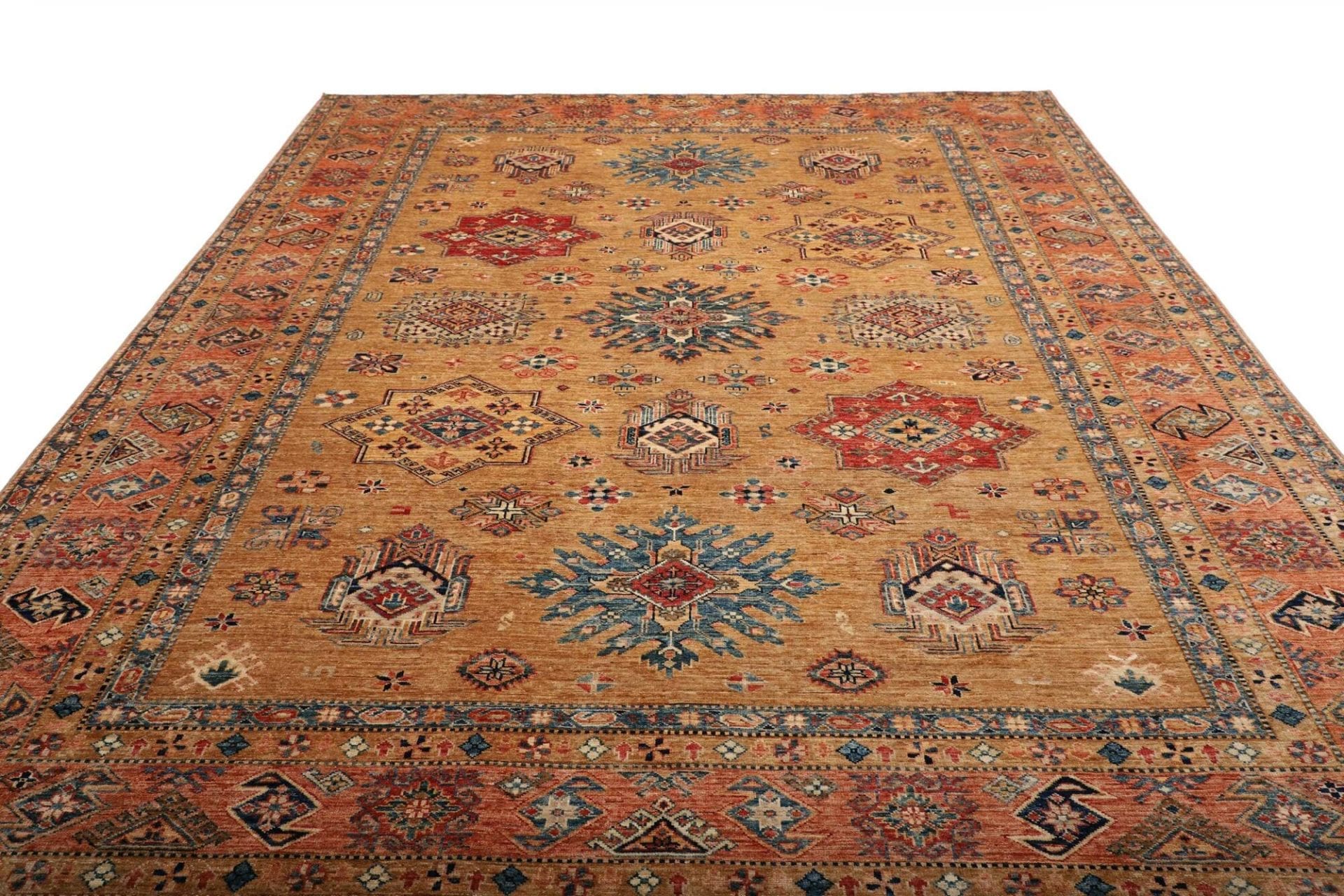 kazak-teppich-256-x-307cm-geometrisches-muster-schurwolle-handgeknupft-3 Kazak Orientteppich 256 × 307 cm aus Wolle, handgeknüpft
