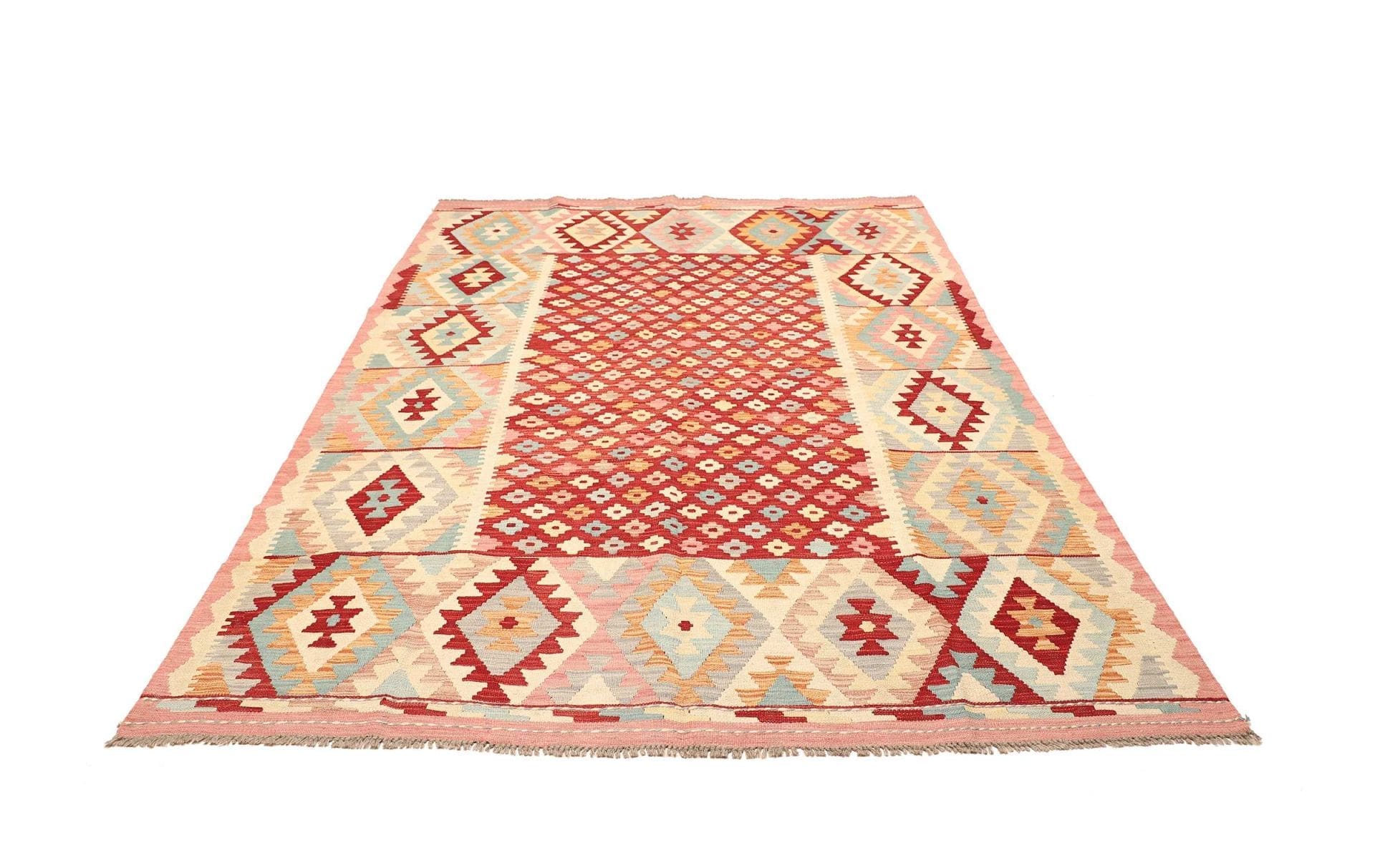 kelim-teppich-183-x-244cm-handgewebt-rustikales-design-aus-wolle-1 Kelim aus Pakistan, 183 × 244 cm