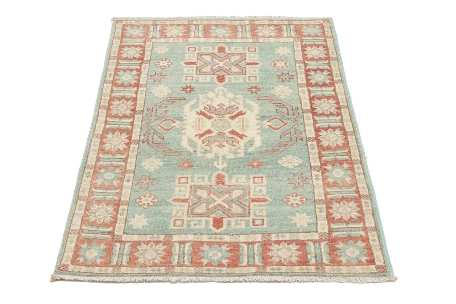 kazak-teppich-84-x-124cm-geometrisches-muster-handgeknupft-3 Handgeknüpfter Kazak Orientteppich 84 × 124 cm