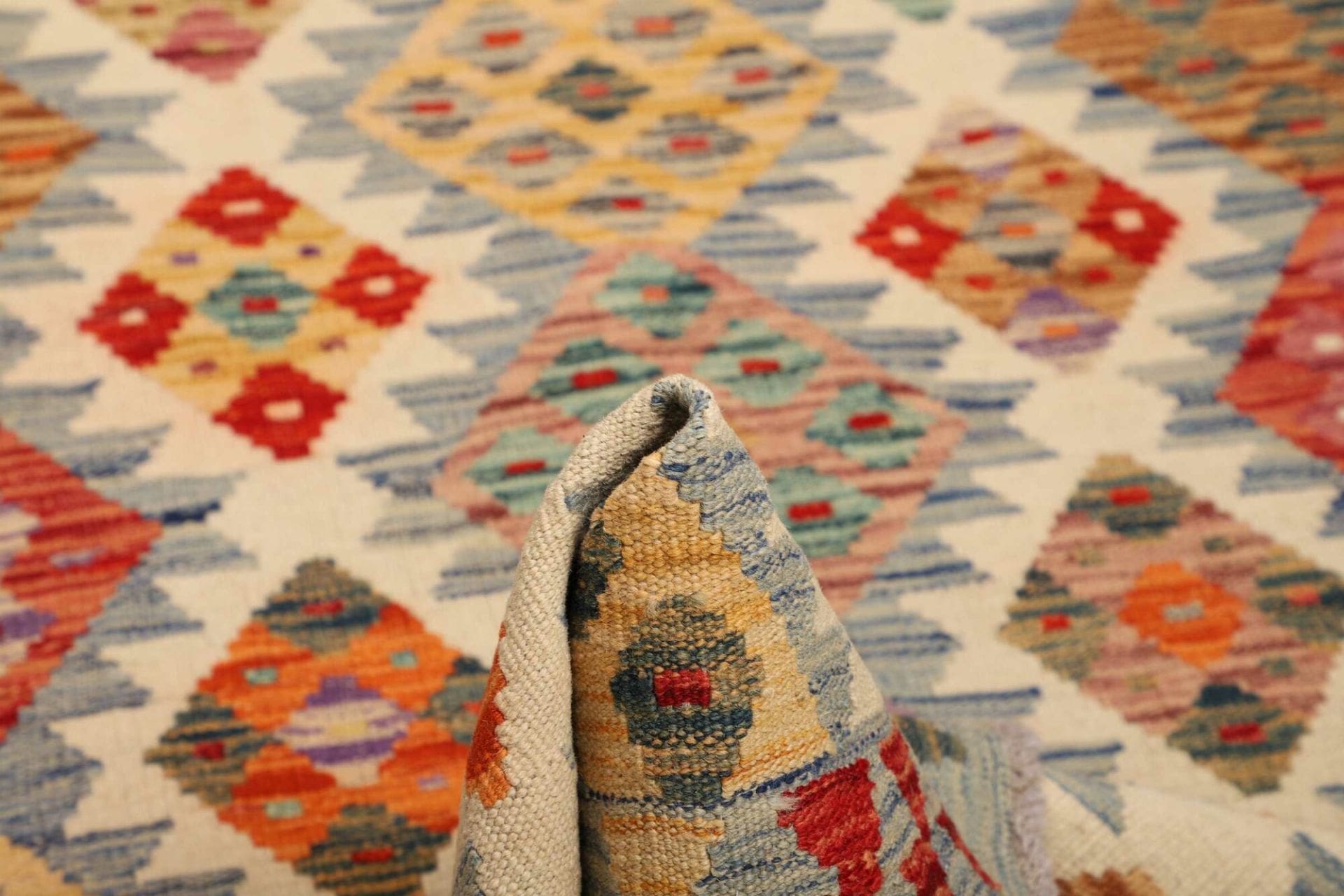 kelim-105-x-189cm-handgewebt-rustikales-flair-aus-wolle-5 Kelim aus Pakistan, 105 × 189 cm