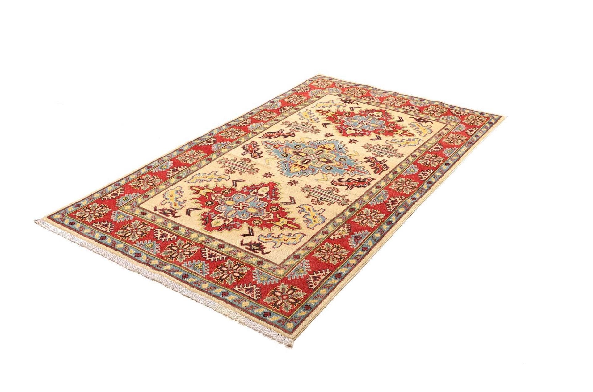 kazak-teppich-121-x-192-cm-geometrische-muster-handgeknupft-1 Kazak Orientteppich aus Pakistan, 121 × 192 cm