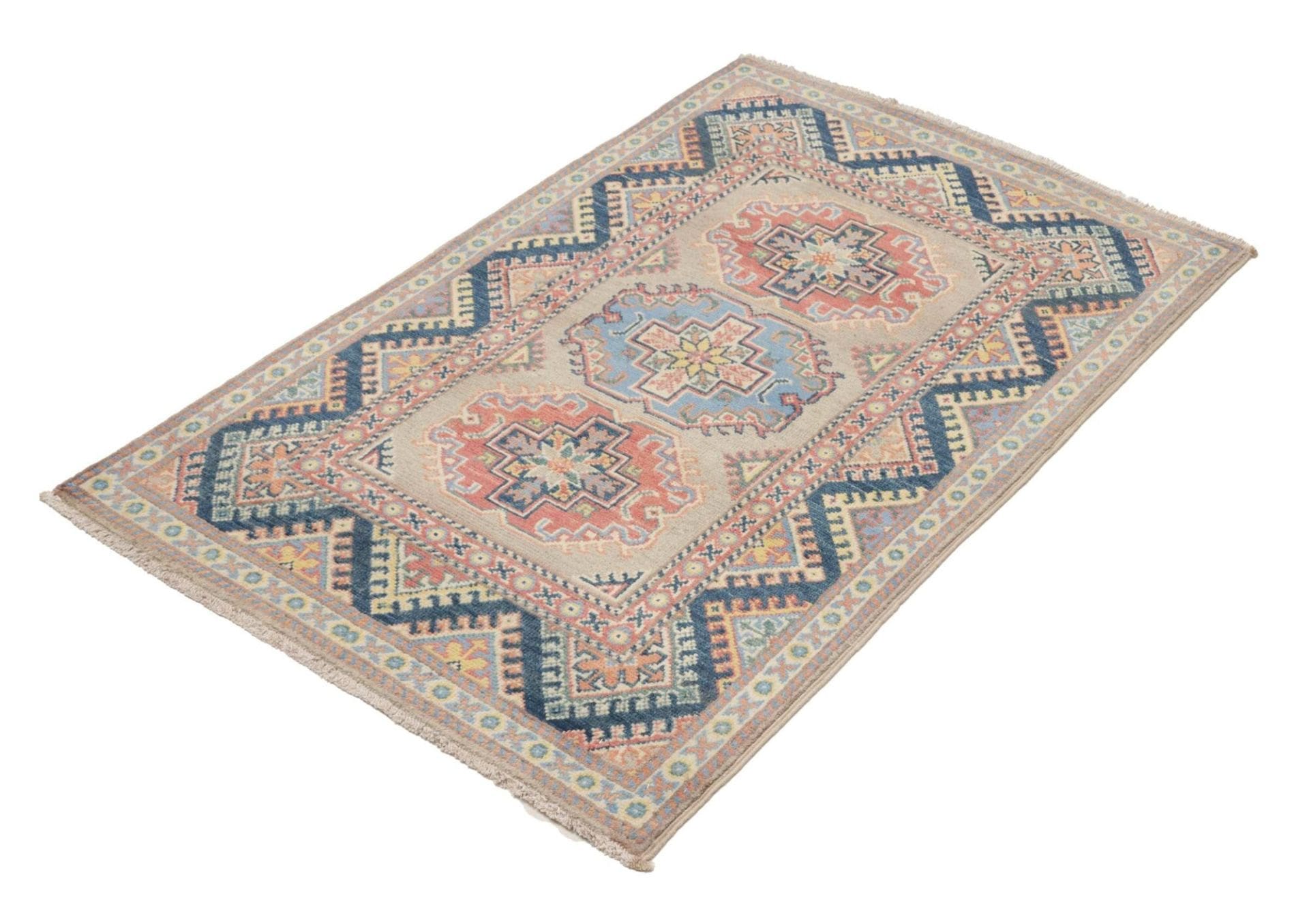 kazak-teppich-89-x-130-cm-geometrische-muster-handgeknupft-1 Kazak Orientteppich aus Pakistan, 89 × 130 cm