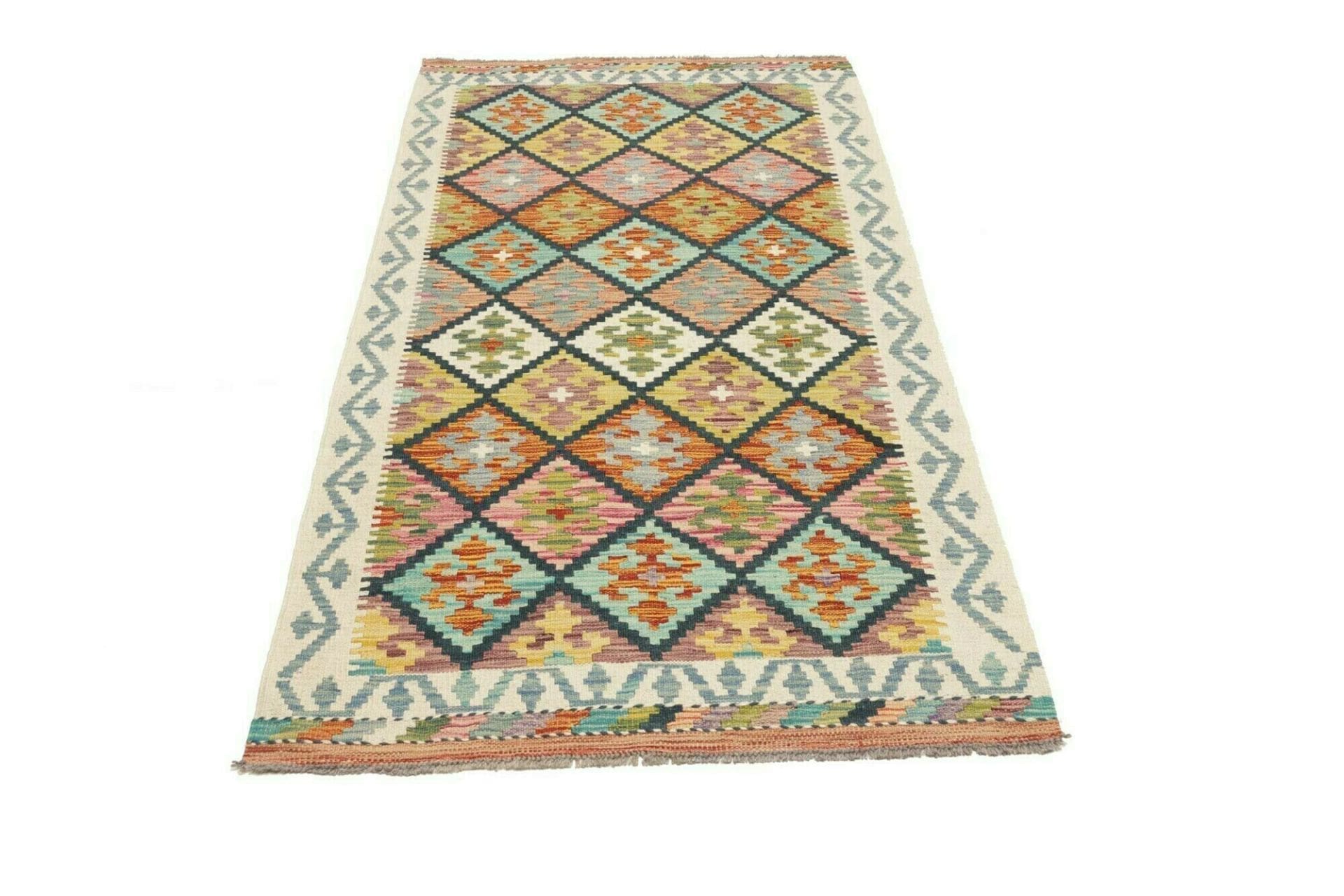 kelim-teppich-102-x-200-cm-aus-schurwolle-handgewebt-orientalisch-1 Handgewebter Kelim, 102 × 200 cm, Wolle