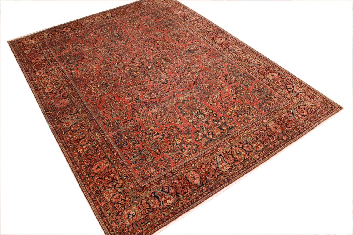 antiker-amerikanischer-sarough-405x307-cm-florale-motive-handgeknupft-1 Handgeknüpfter Sarough Farahan Perserteppich, Wolle