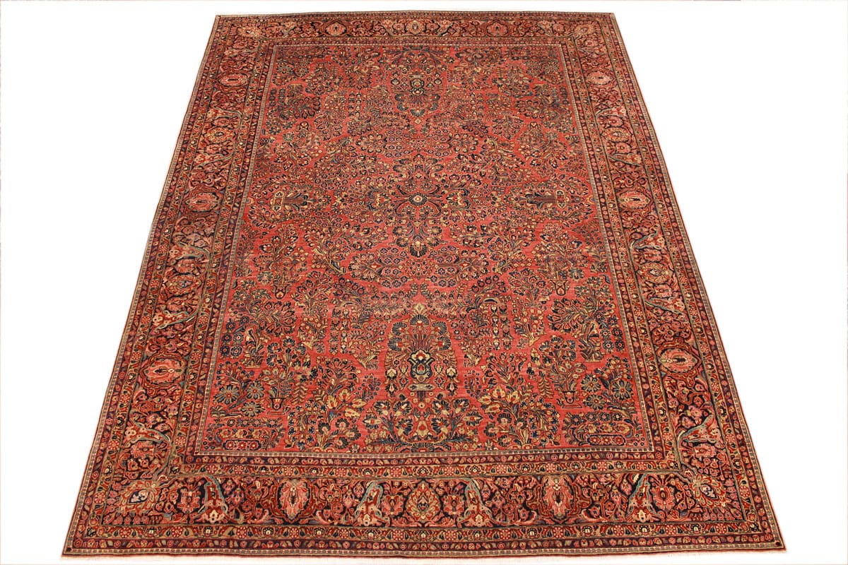 antiker-amerikanischer-sarough-405x307-cm-florale-motive-handgeknupft-2 Handgeknüpfter Sarough Farahan Perserteppich, Wolle
