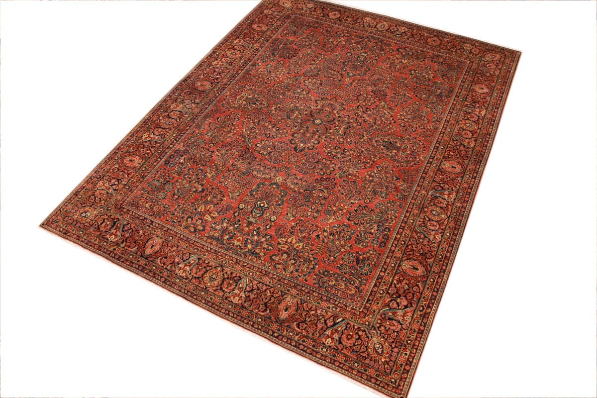 antiker-amerikanischer-sarough-405x307-cm-florale-motive-handgeknupft-3 Handgeknüpfter Sarough Farahan Perserteppich, Wolle
