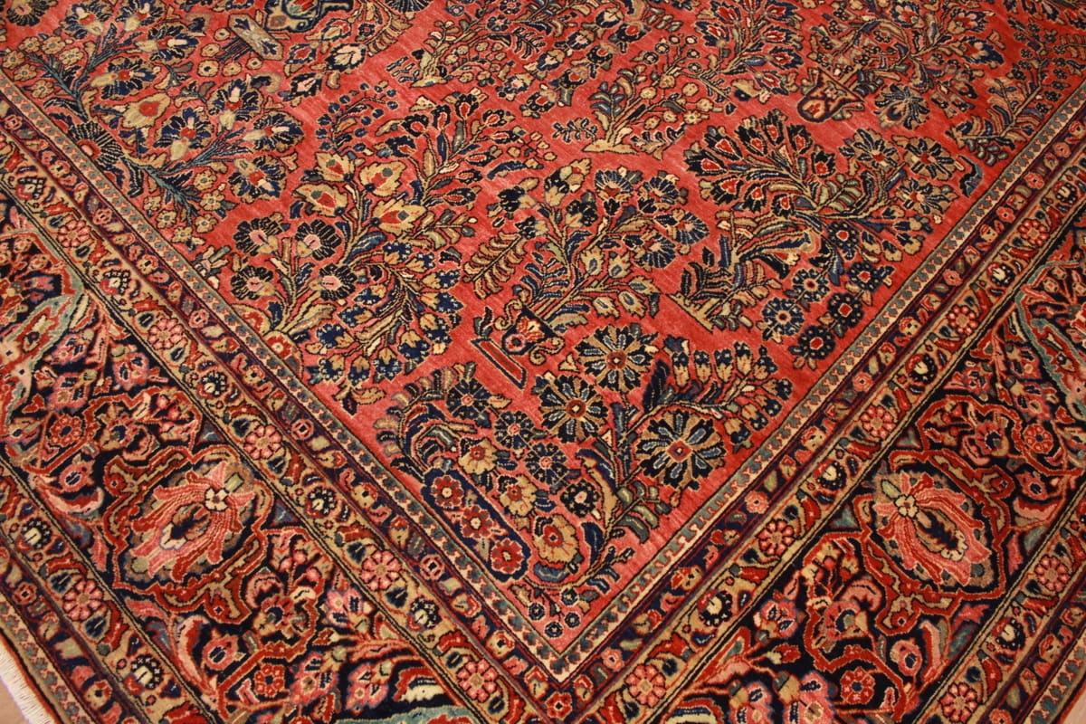 antiker-amerikanischer-sarough-405x307-cm-florale-motive-handgeknupft-5 Handgeknüpfter Sarough Farahan Perserteppich, Wolle
