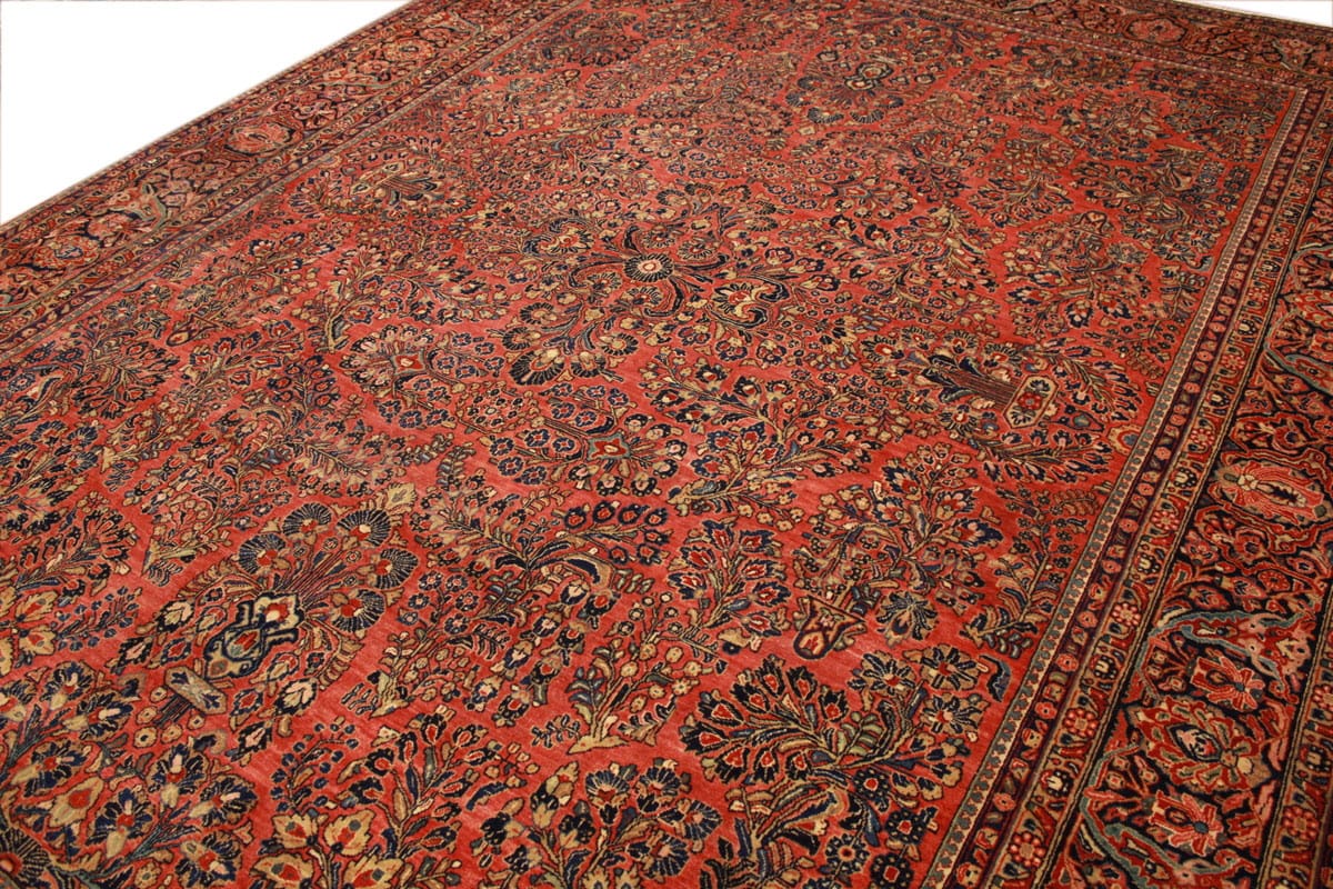 antiker-amerikanischer-sarough-405x307-cm-florale-motive-handgeknupft-6 Handgeknüpfter Sarough Farahan Perserteppich, Wolle
