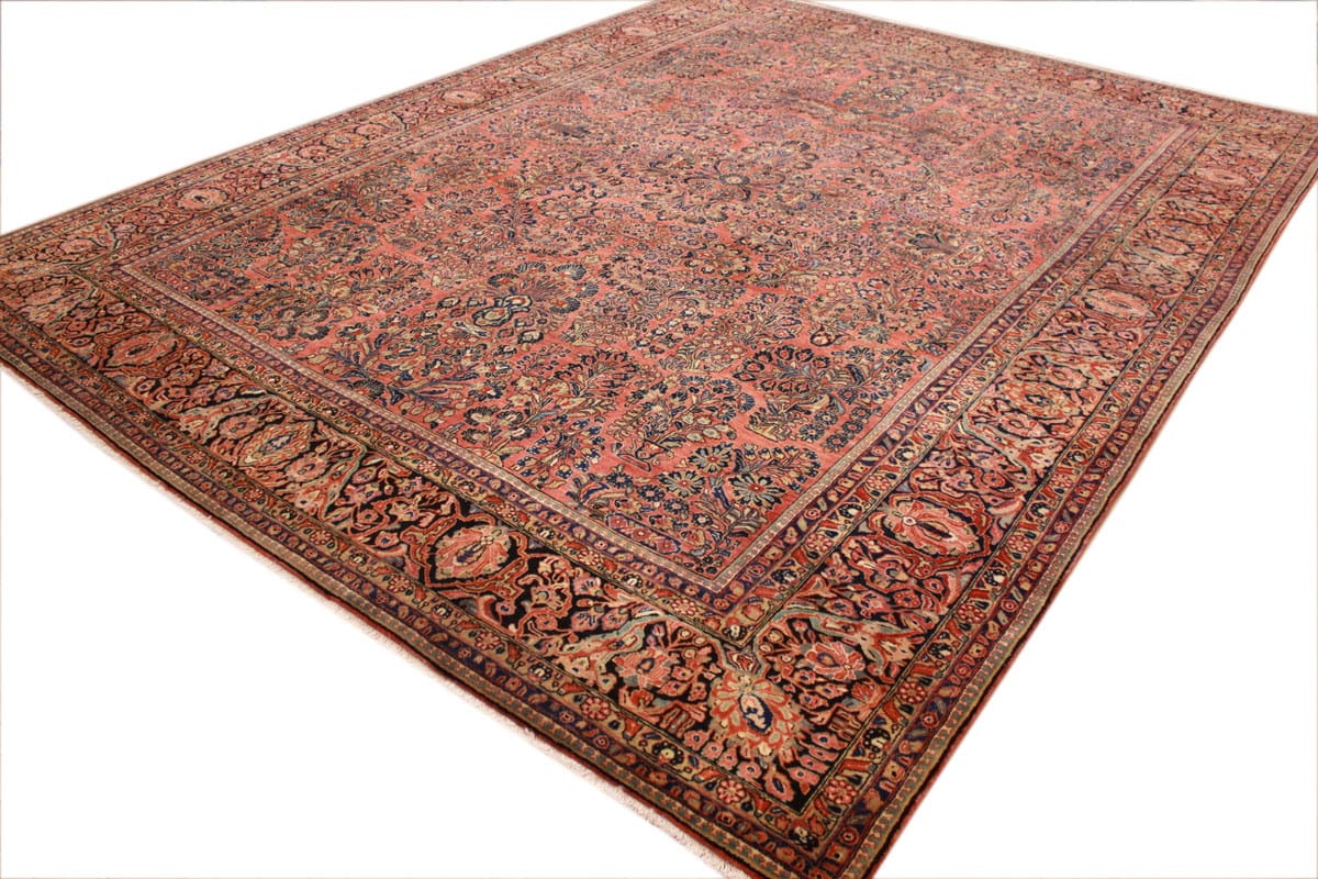 antiker-amerikanischer-sarough-405x307-cm-florale-motive-handgeknupft-9 Handgeknüpfter Sarough Farahan Perserteppich, Wolle