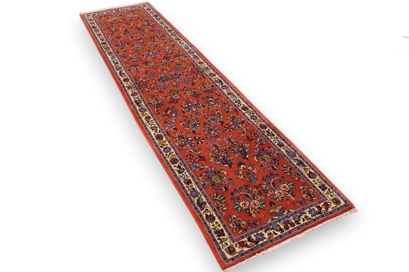 perser-teppich-saroug-laufer-304x81-cm-farbenfrohe-blumenmuster-handgeknupft-1 Handgeknüpfter Sarough Farahan Perserteppich, Wolle
