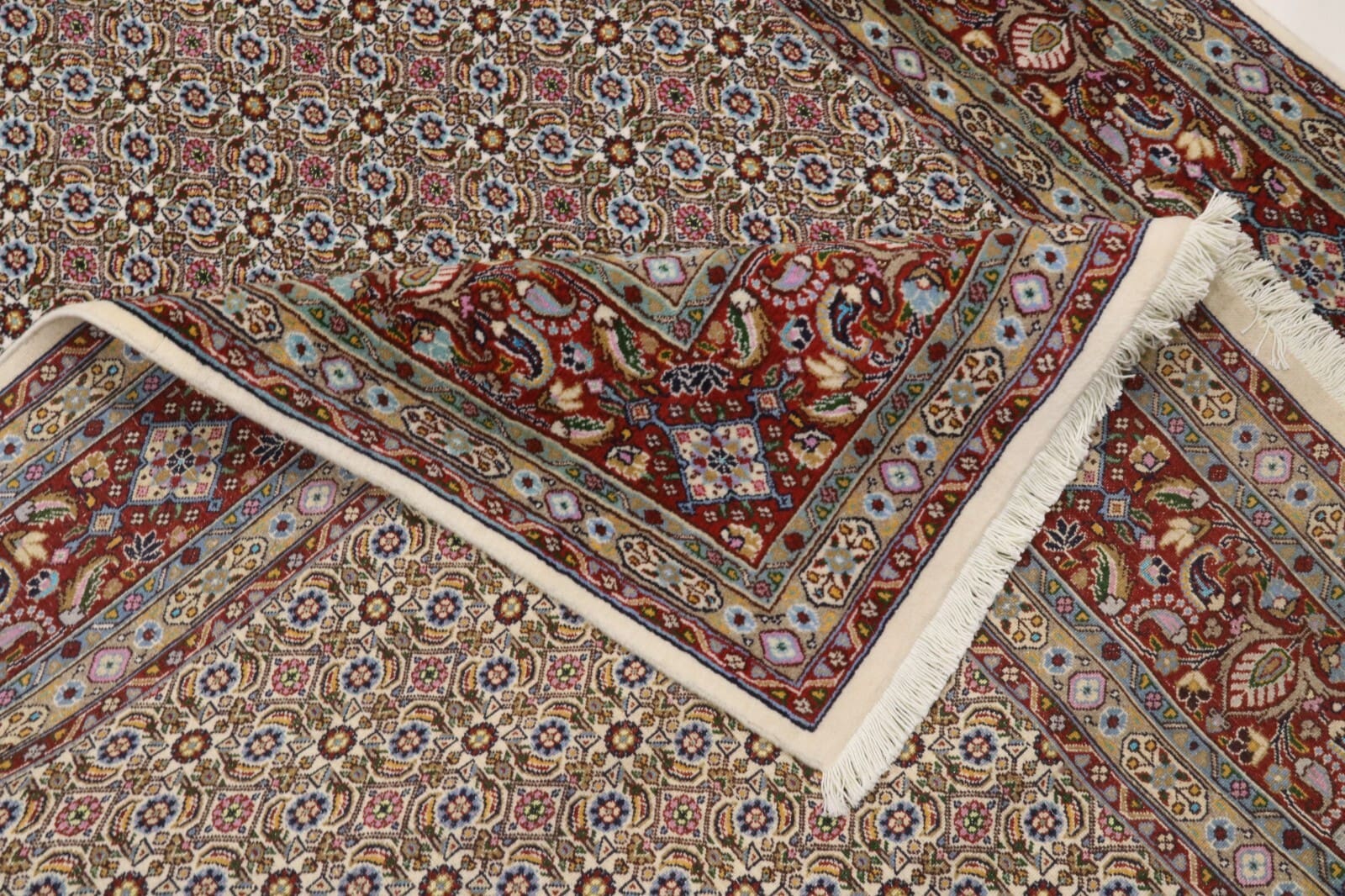Handgeknüpfter Moud Perserteppich, 246 × 169 cm, Wolle & Seide