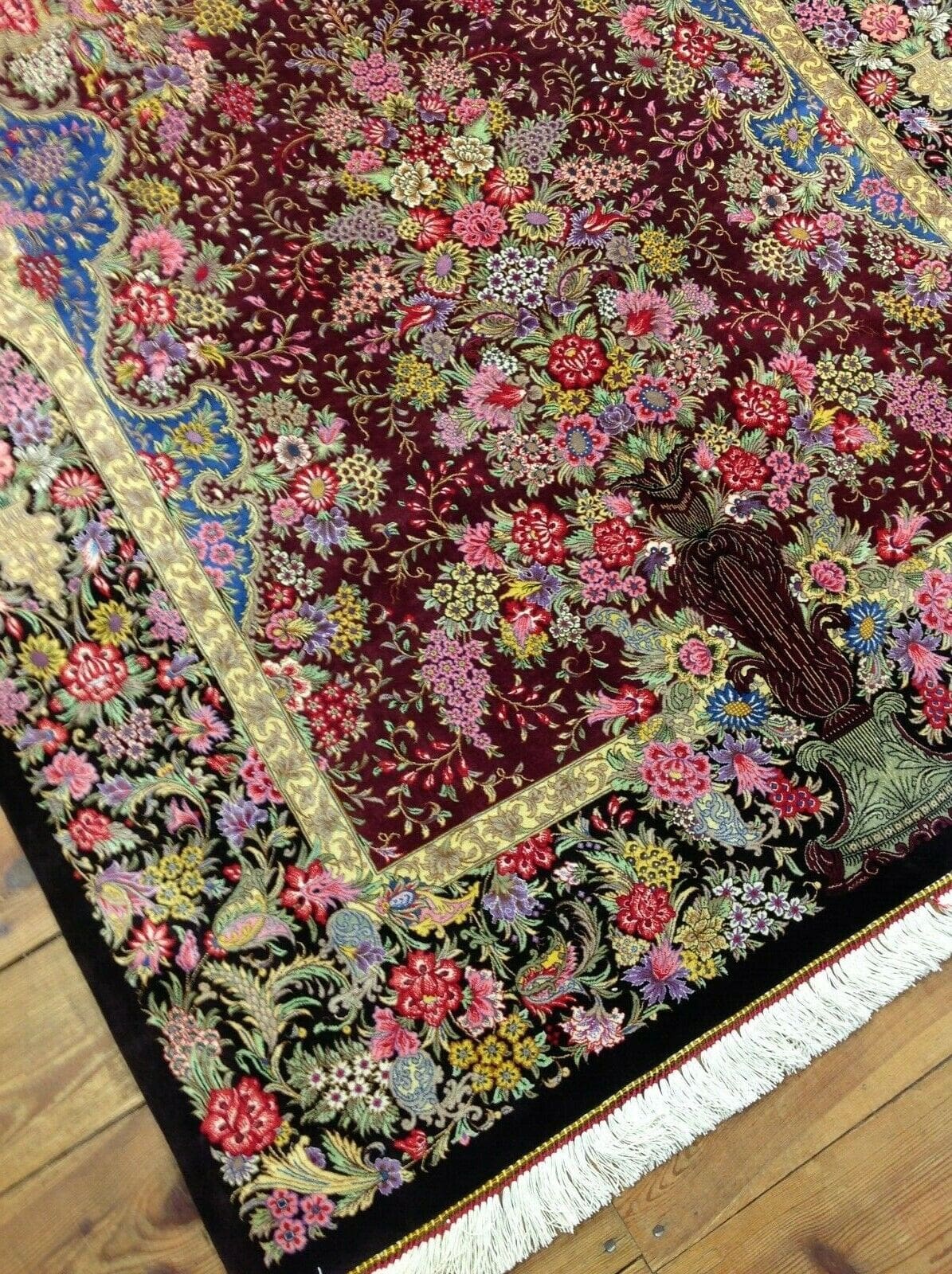 Wunderschöner Ghom Seidenteppich 199 x 129 cm, 1.000.000 Knoten, handgeknüpft