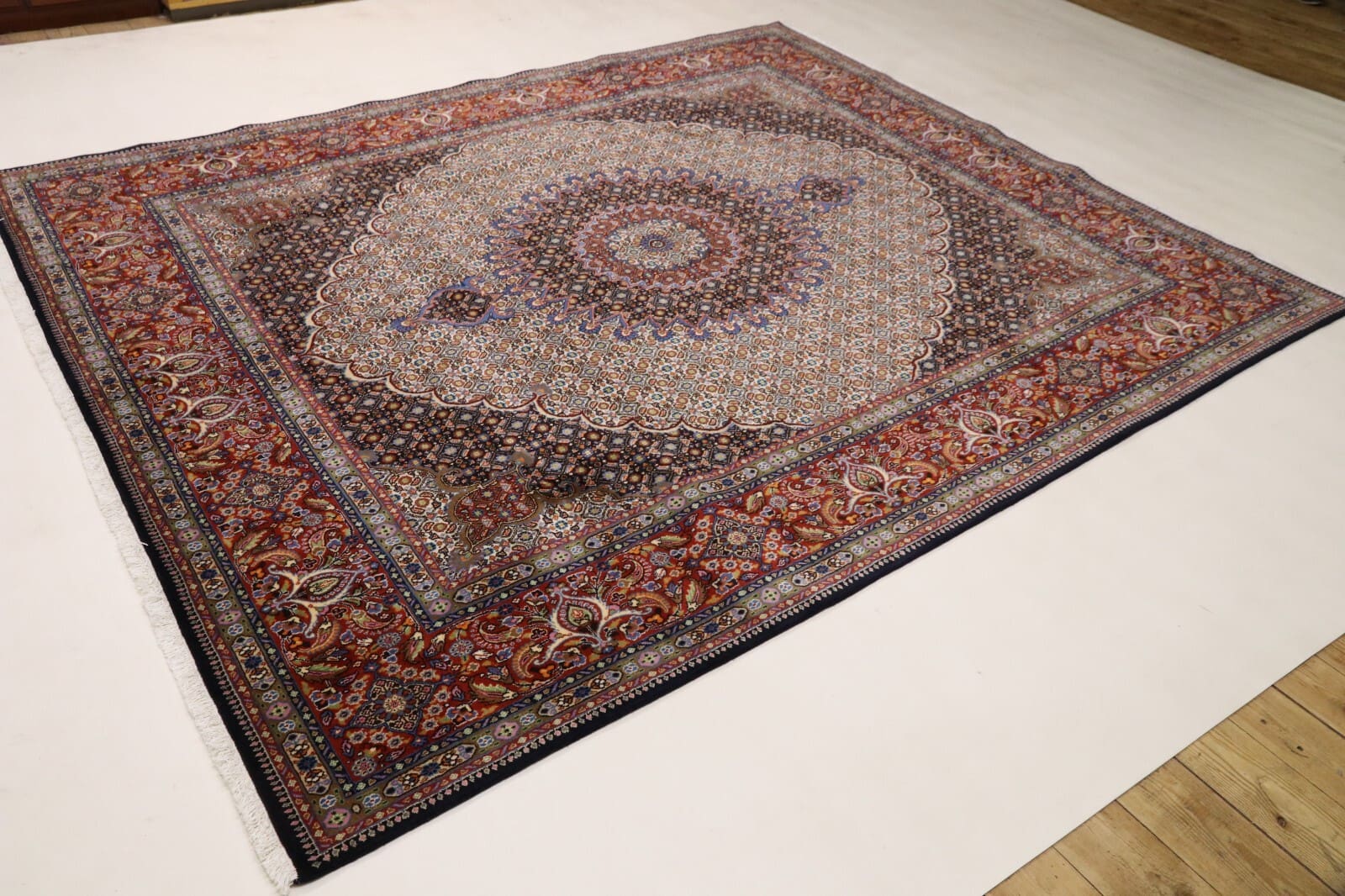 Handgeknüpfter Moud Perserteppich, 294 × 246 cm, Wolle & Seide