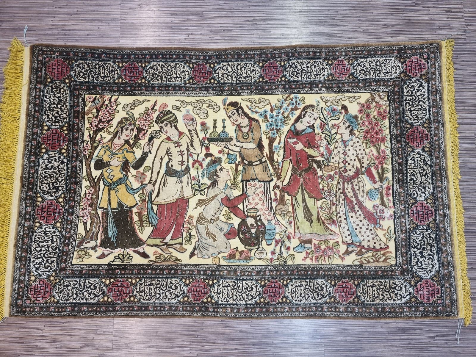 Ghom Perserteppich 166 × 105 cm aus Seide, handgeknüpft