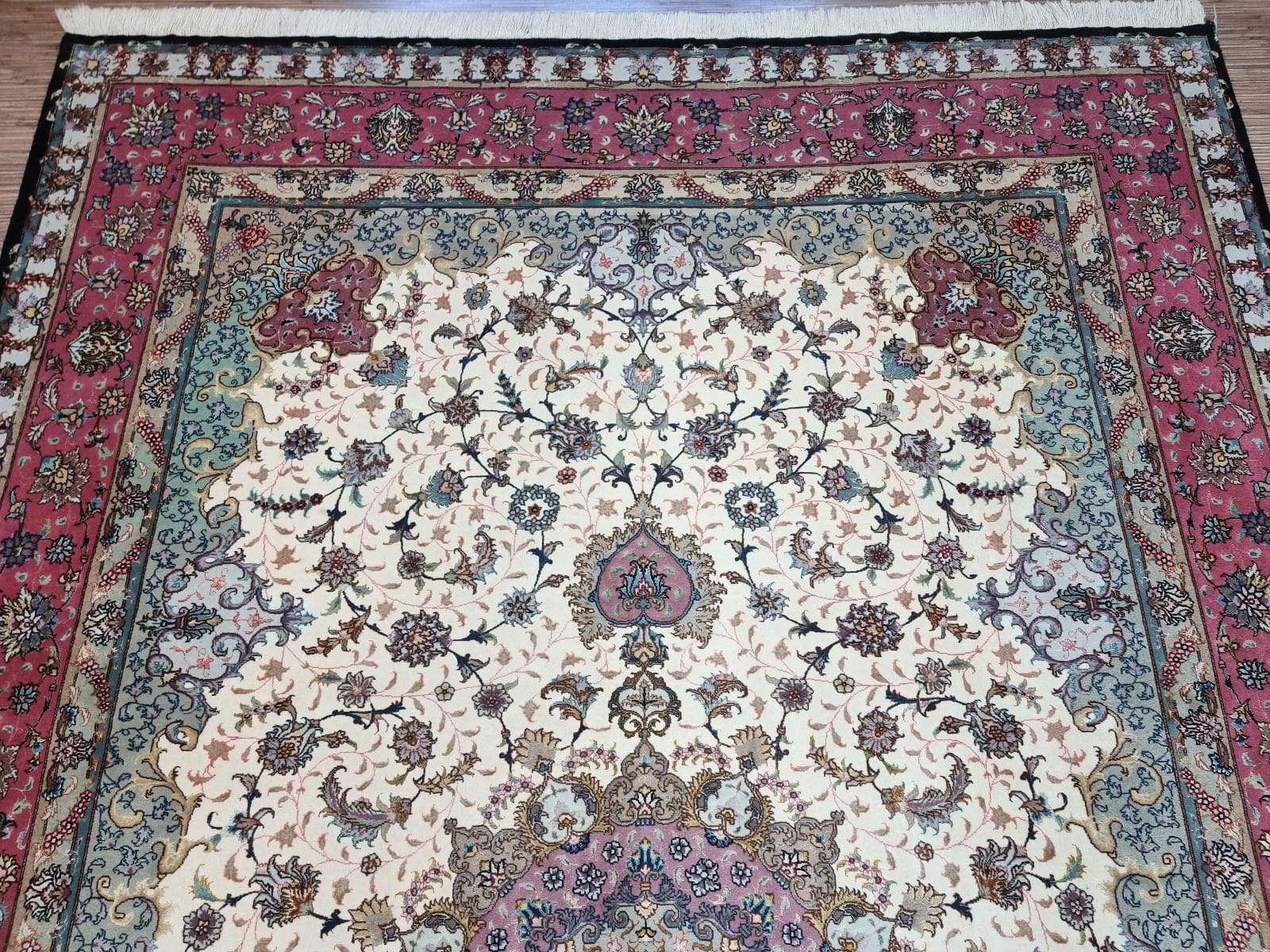 Handgeknüpfter Täbriz Perserteppich, 304 × 200 cm, Wolle & Seide