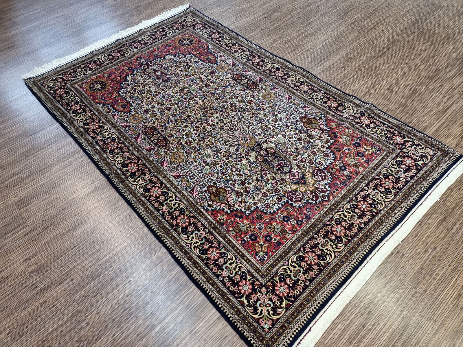 Handgeknüpfter Ghom Perserteppich, 229 × 138 cm, Wolle & Seide