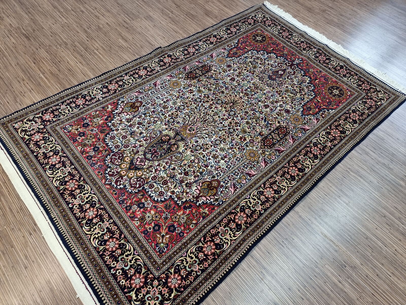 Handgeknüpfter Ghom Perserteppich, 229 × 138 cm, Wolle & Seide