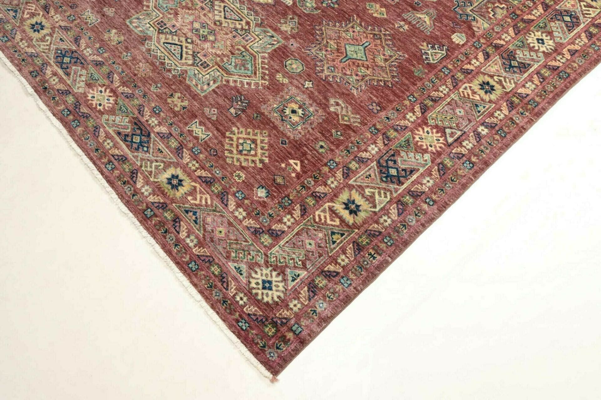 kazak-teppich-210-x-290cm-geometrische-muster-handgeknupft-6 Handgeknüpfter Kazak Orientteppich 210 × 290 cm
