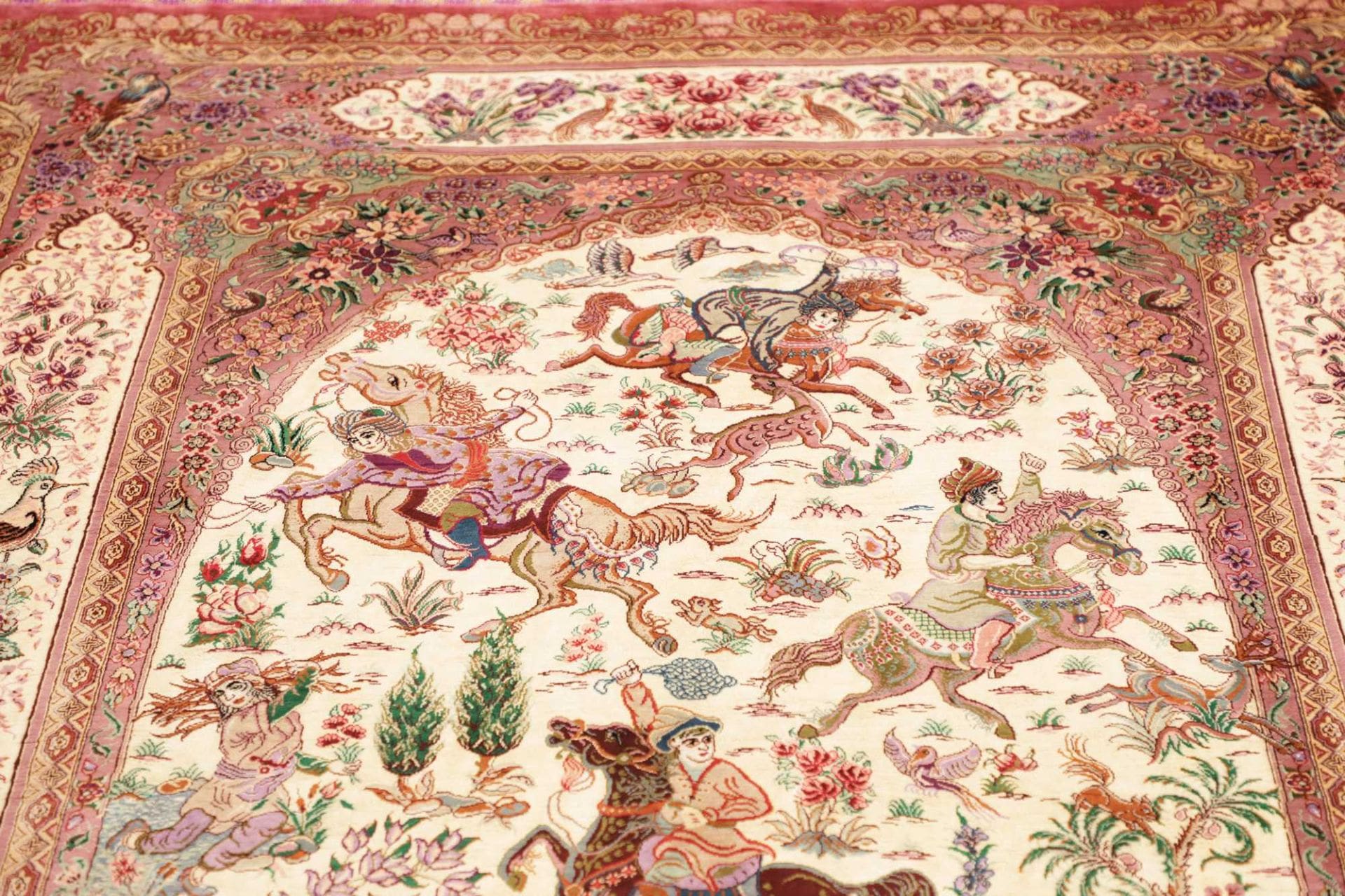 Handgeknüpfter Ghom Perserteppich, 135 × 201 cm, Seide