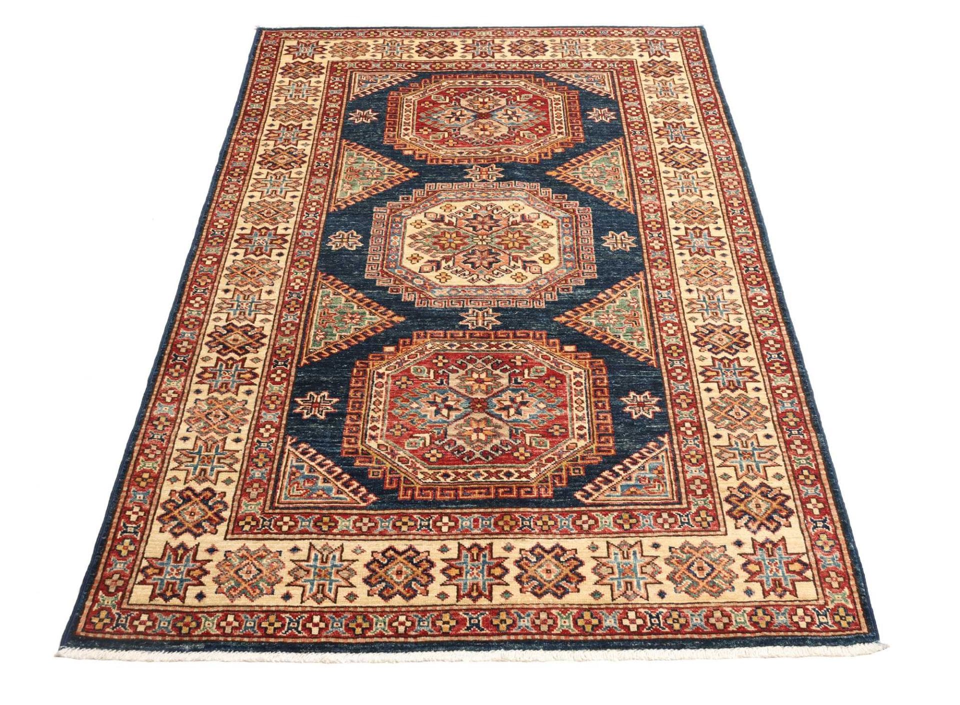 kazak-teppich-126-x-181-cm-handgeknupft-geometrische-muster-3 Handgeknüpfter Kazak Orientteppich, 126 × 181 cm, Wolle