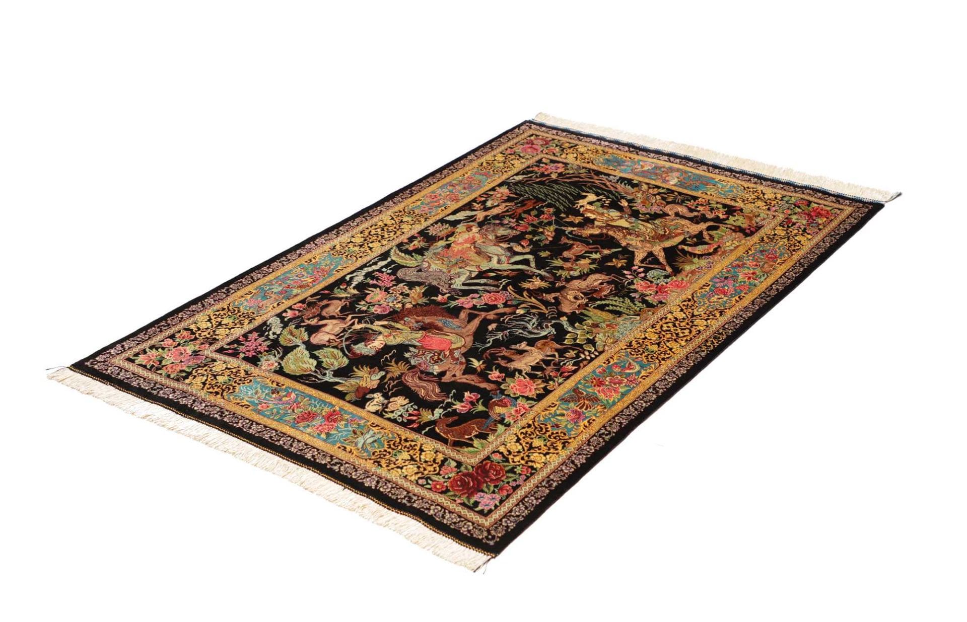 Ghom Perserteppich 103 × 148 cm aus Seide, handgeknüpft