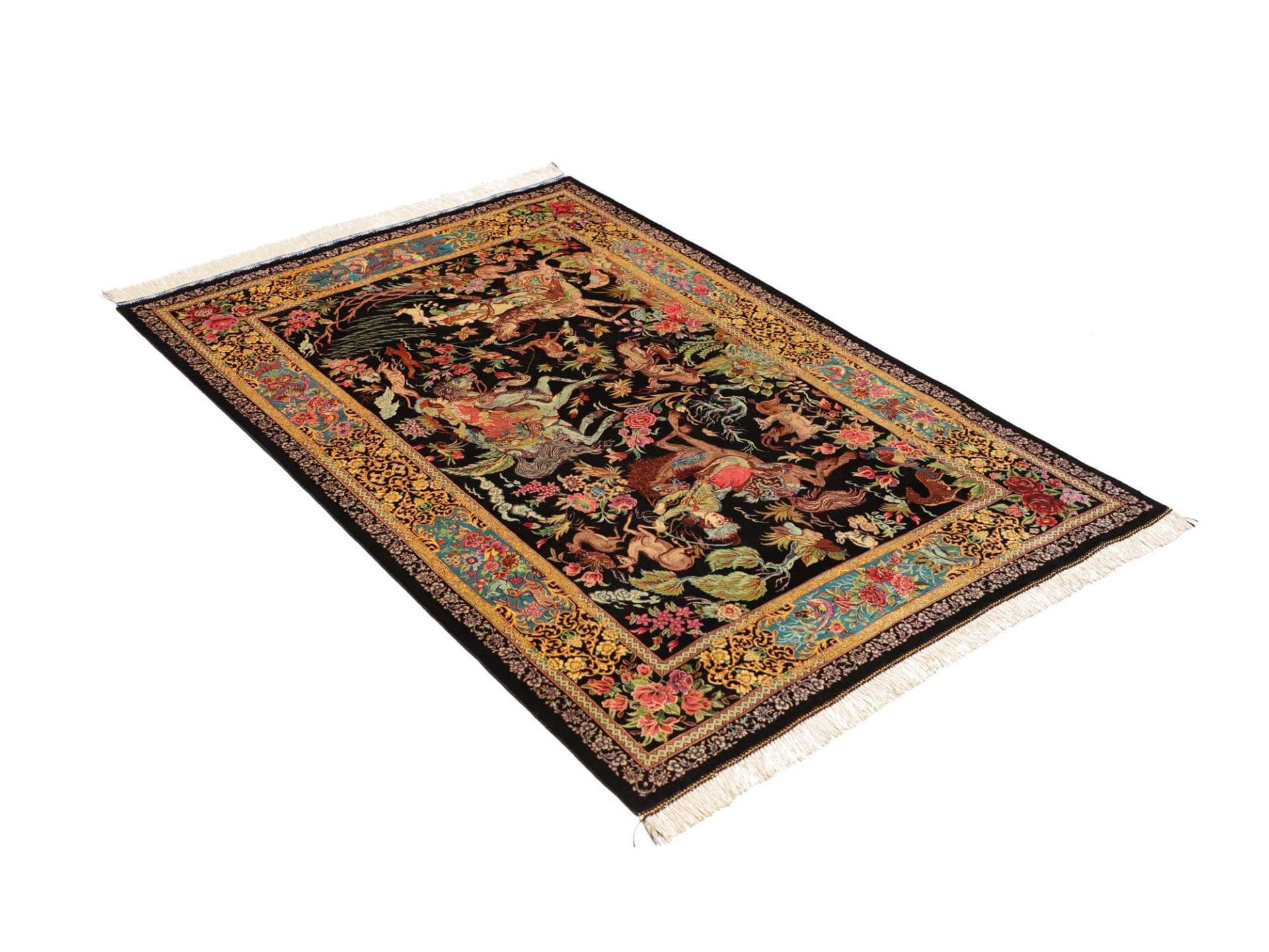 Ghom Perserteppich 103 × 148 cm aus Seide, handgeknüpft