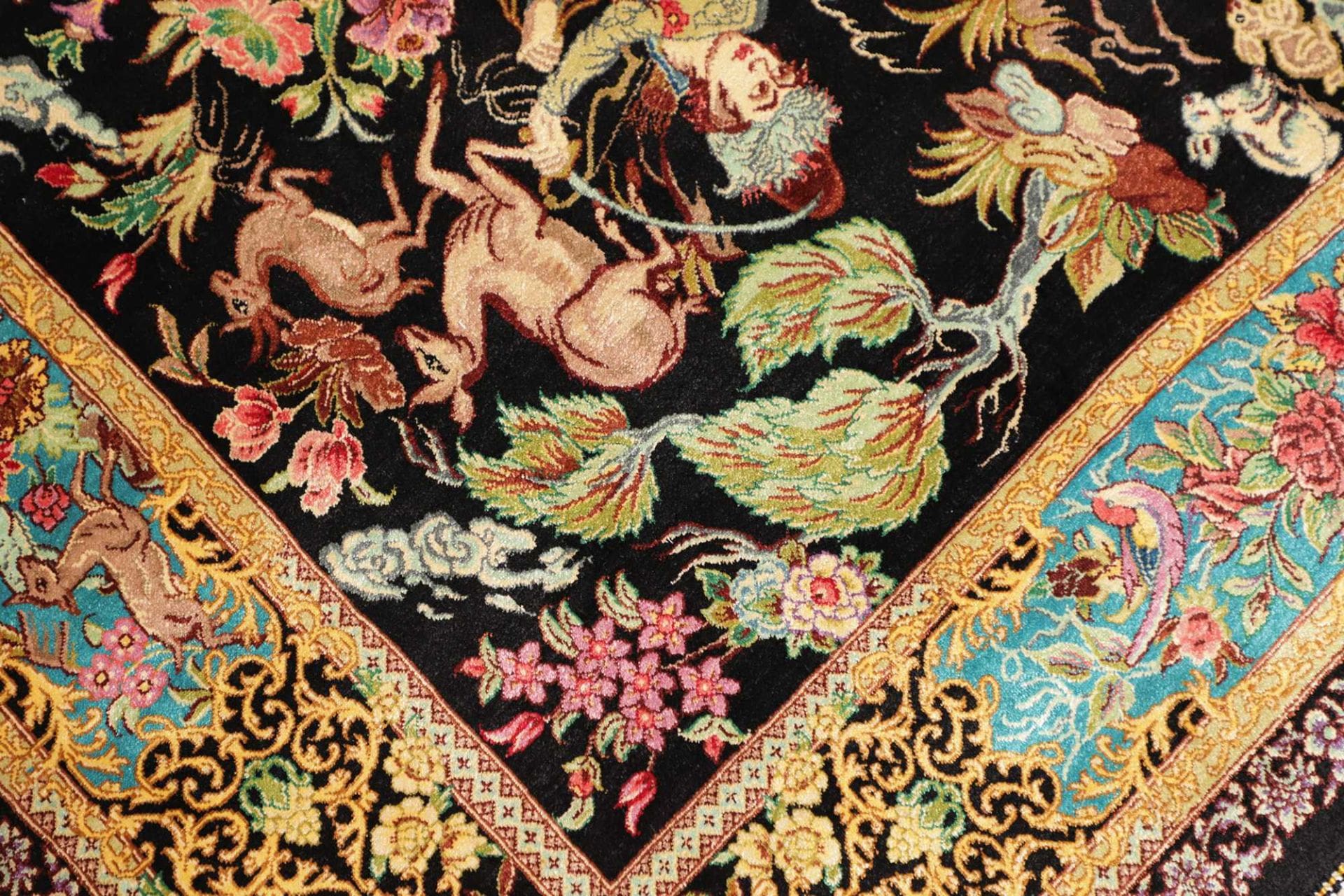 Ghom Perserteppich 103 × 148 cm aus Seide, handgeknüpft