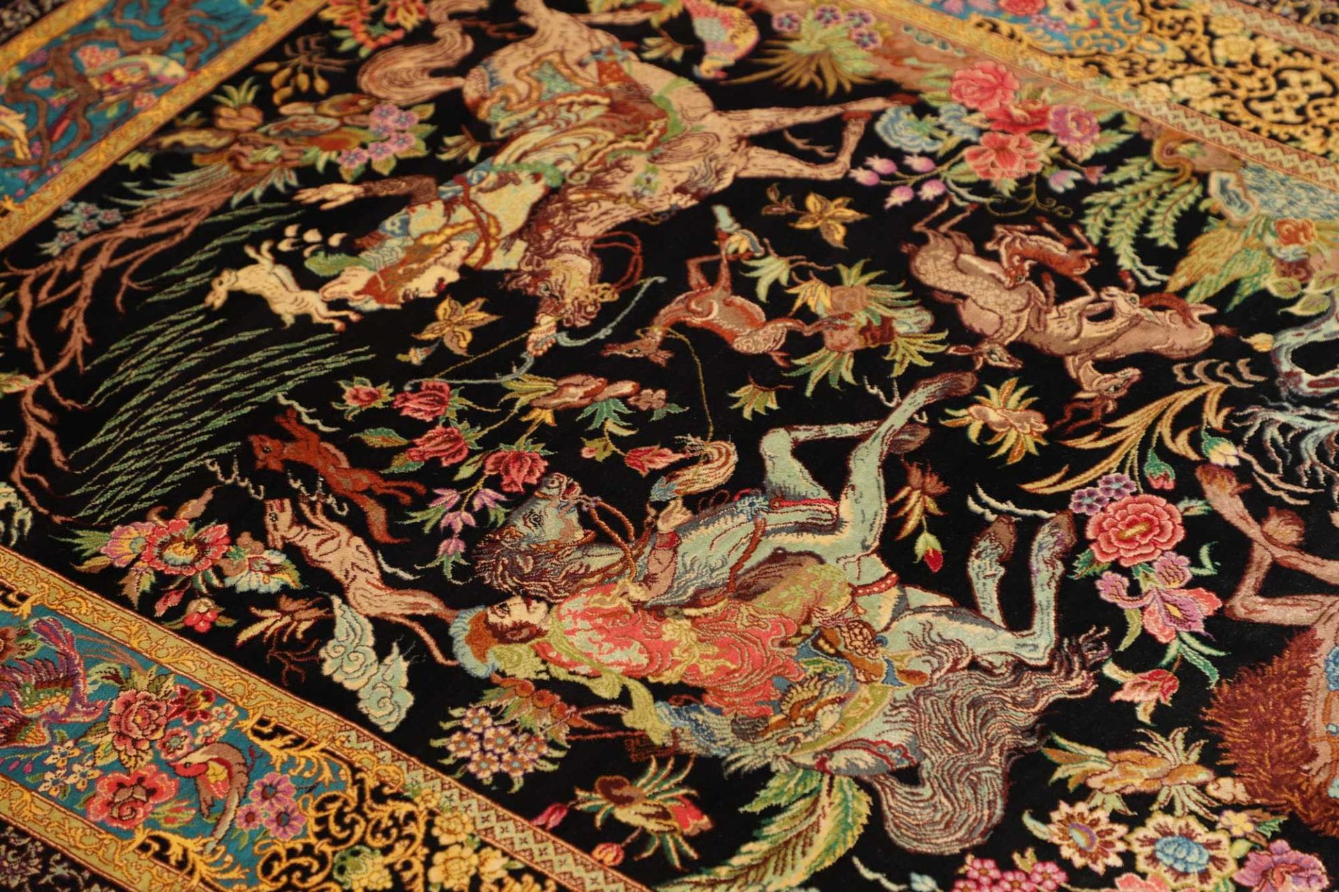 Ghom Perserteppich 103 × 148 cm aus Seide, handgeknüpft