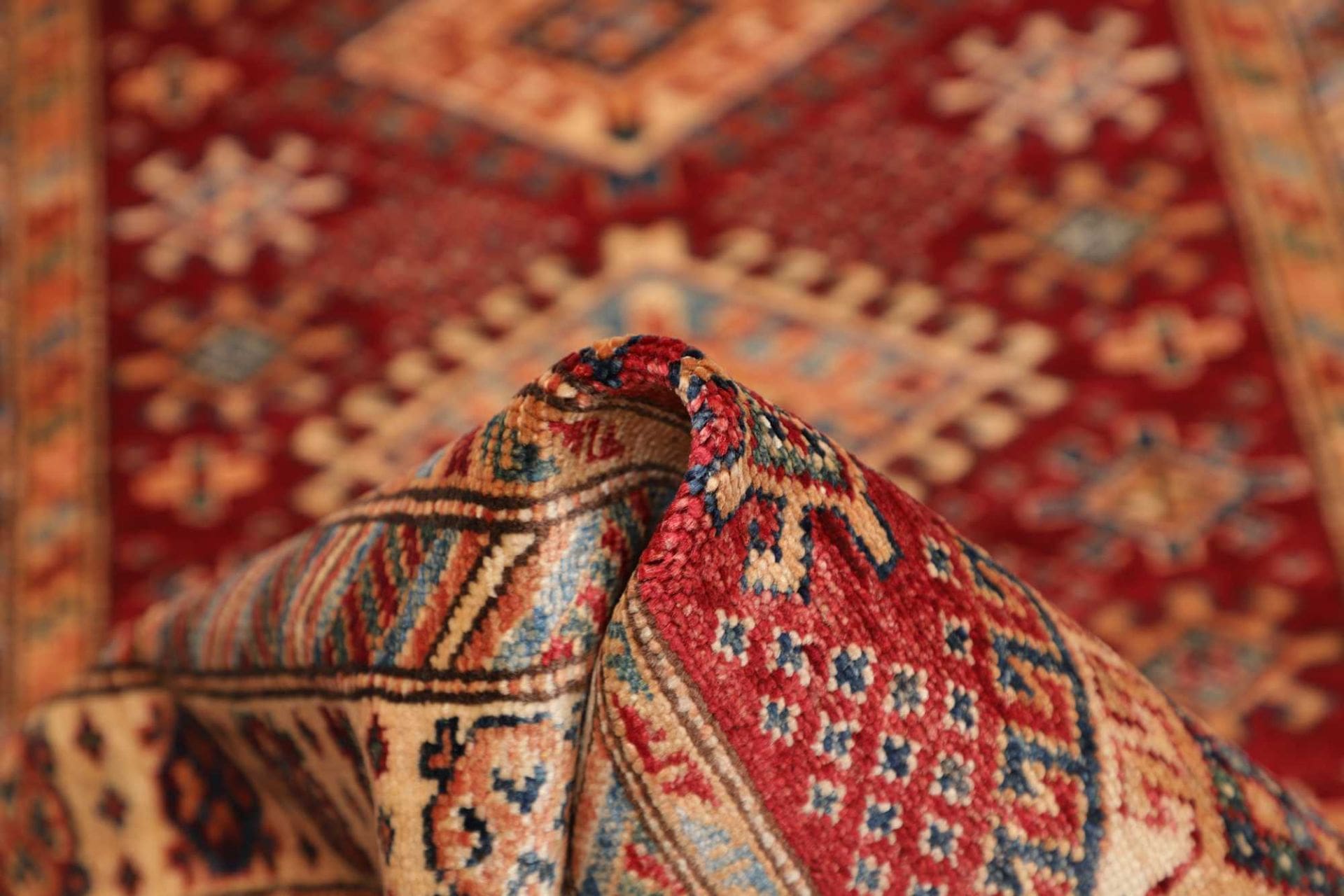 kazak-teppich-95-x-152-cm-geometrisches-muster-handgeknupft-8 Handgeknüpfter Kazak Orientteppich, 95 × 152 cm, Wolle