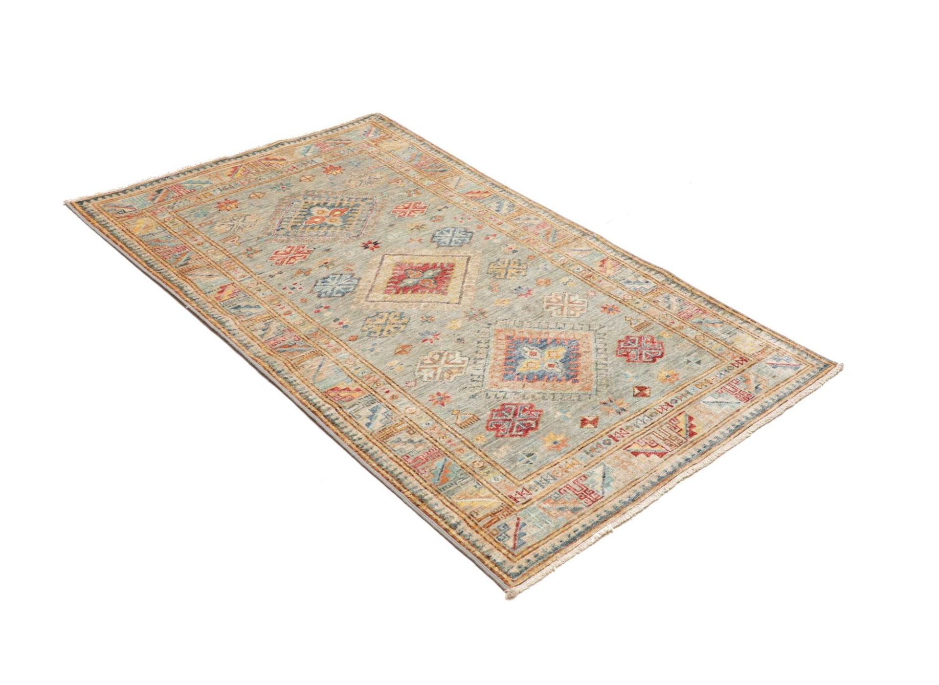 kazak-teppich-99-x-153cm-geometrisches-muster-handgeknupft-2 Kazak Orientteppich 99 × 153 cm aus Wolle, handgeknüpft