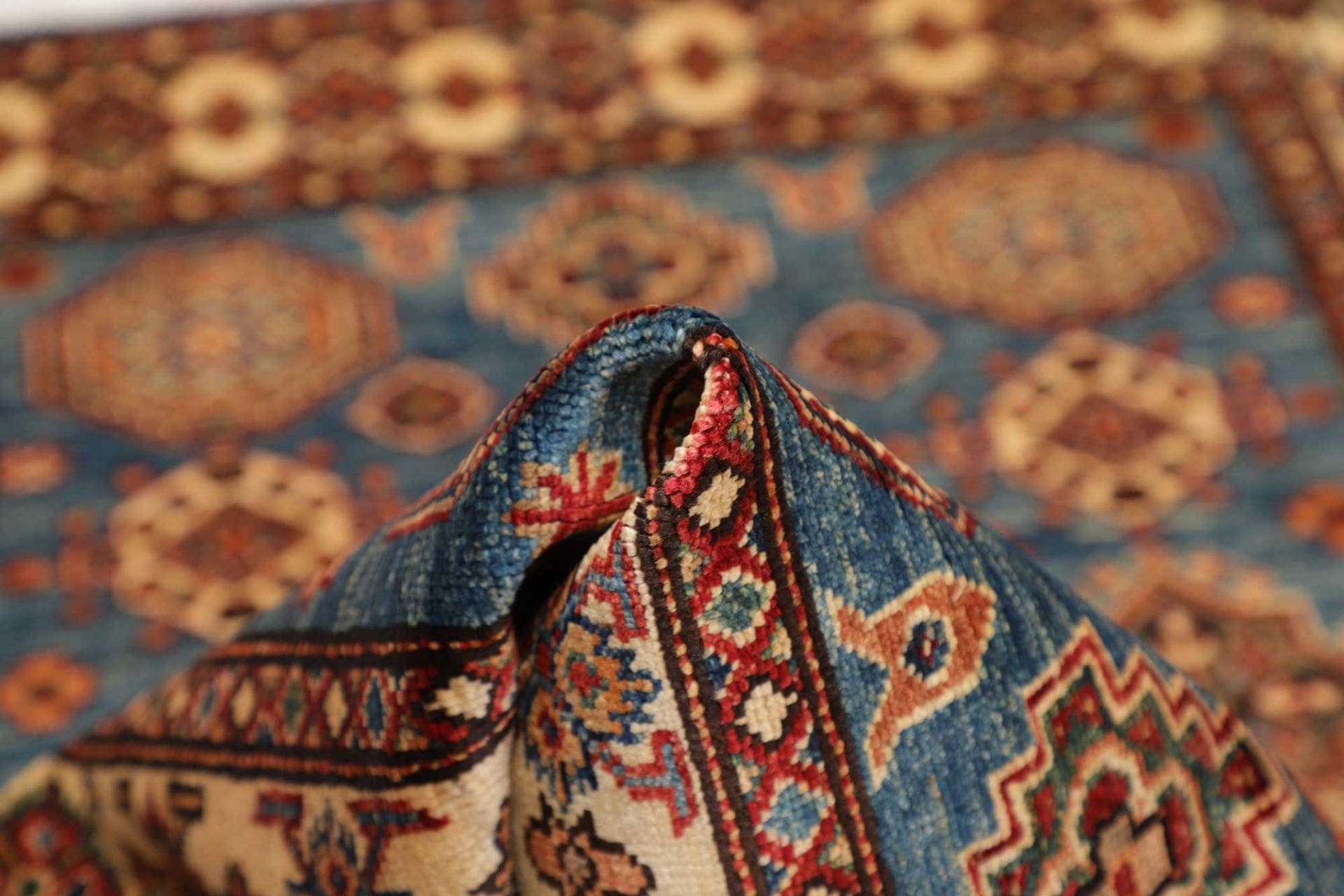 kazak-teppich-101-x-147-cm-geometrisches-muster-handgeknupft-8 Kazak Orientteppich 101 × 147 cm aus Wolle, handgeknüpft
