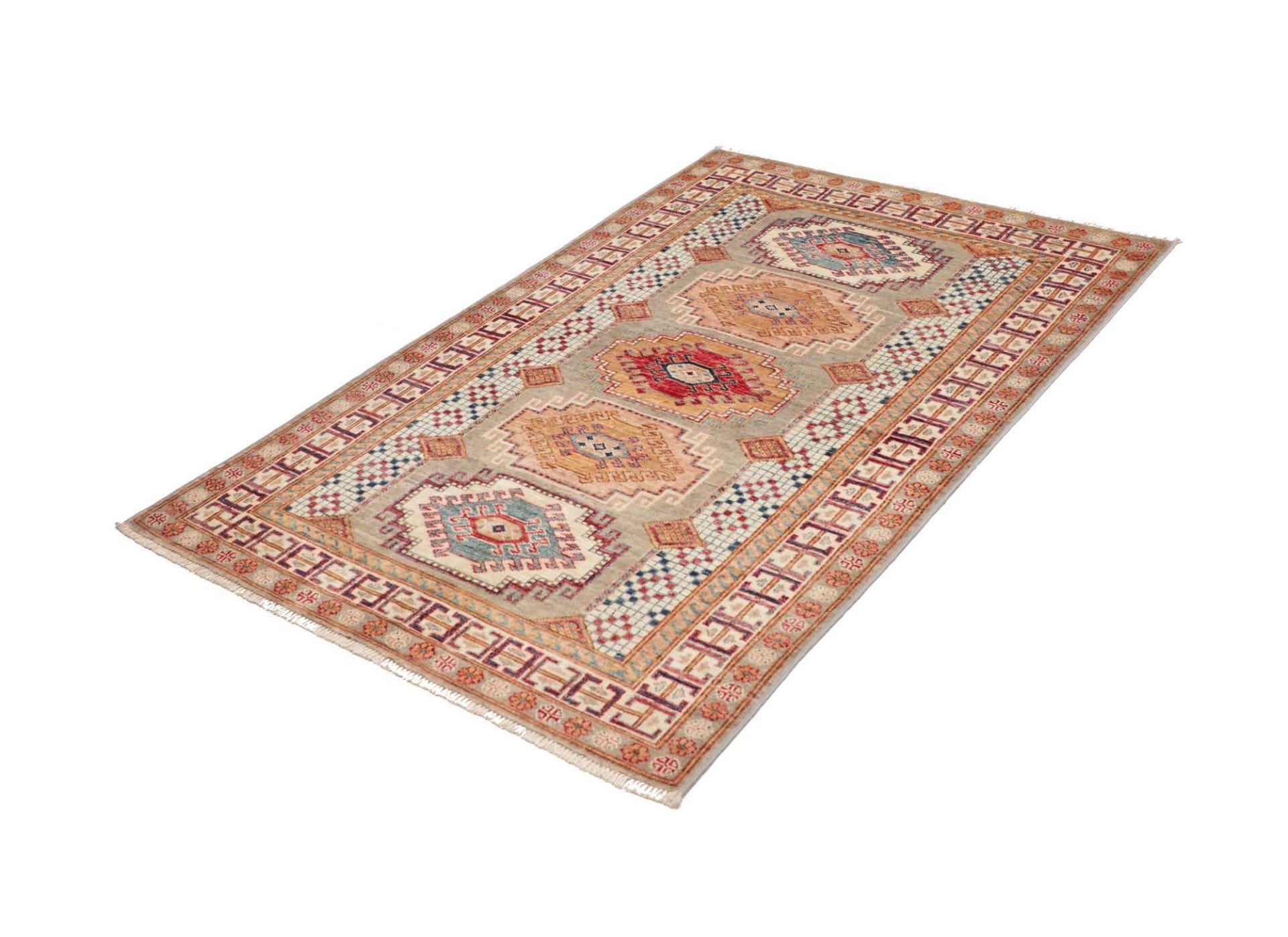 kazak-teppich-106-x-152-cm-geometrisches-muster-handgeknupft-1 Kazak Orientteppich aus Pakistan, 106 × 152 cm