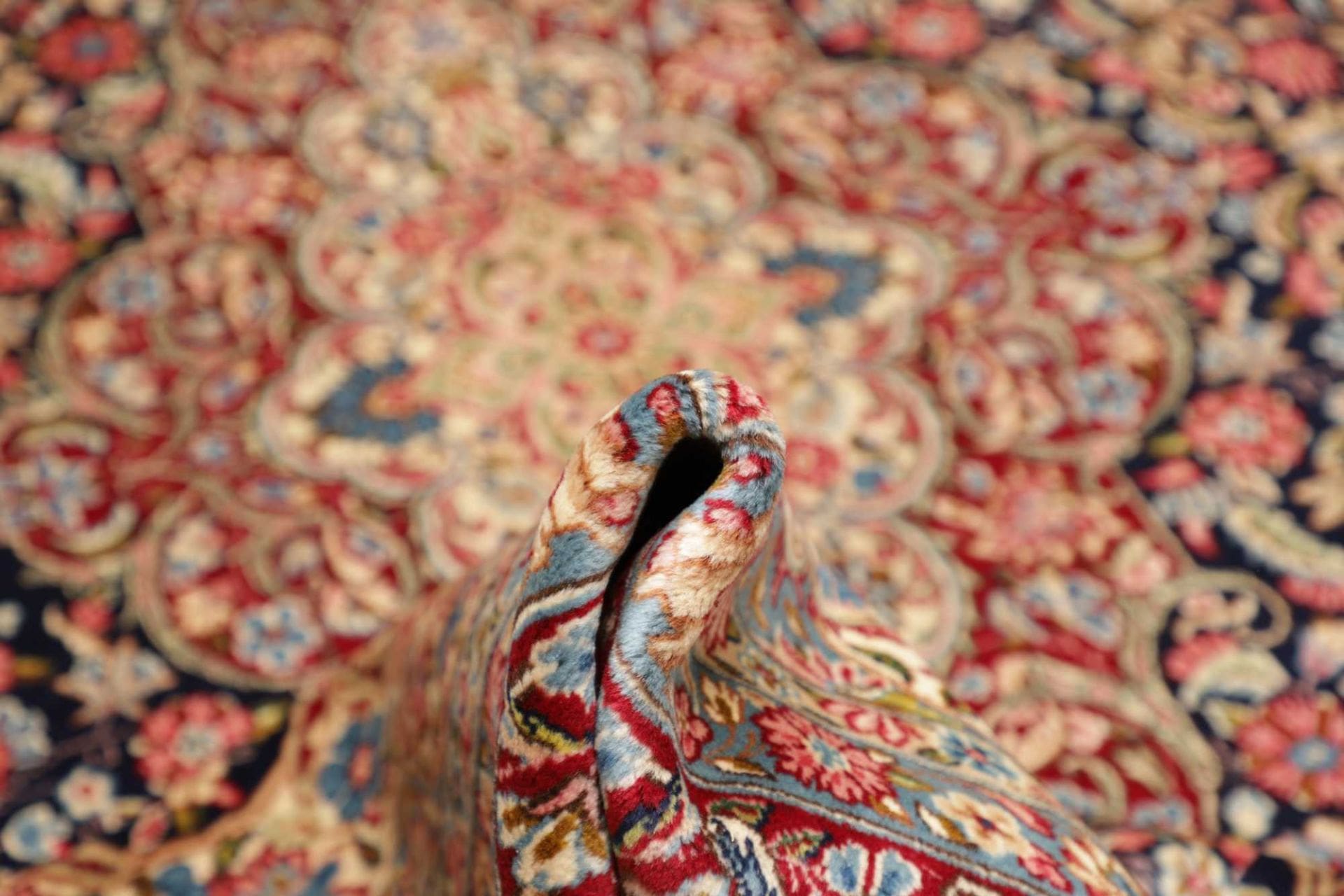 orientteppich-kirman-275-x-387cm-florale-muster-handgeknupft-8 Kerman Perserteppich 275 × 387 cm aus Wolle, handgeknüpft