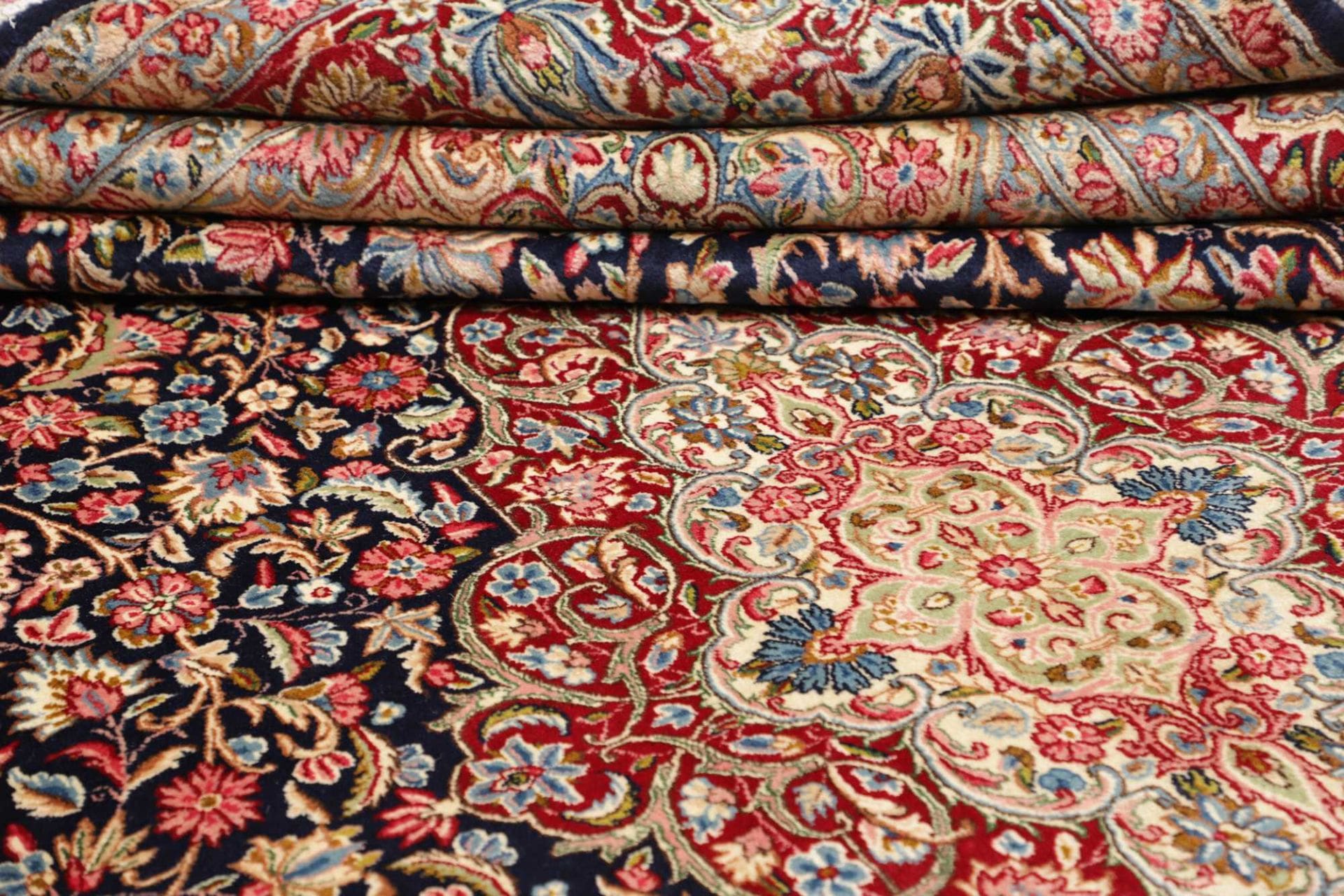 orientteppich-kirman-275-x-387cm-florale-muster-handgeknupft-9 Kerman Perserteppich 275 × 387 cm aus Wolle, handgeknüpft