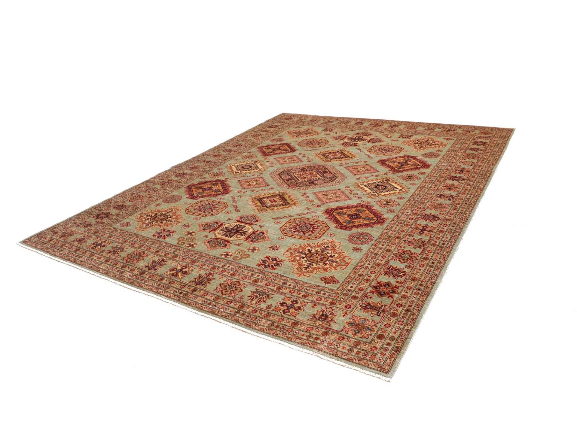 kazak-teppich-253-x-310cm-handgeknupft-geometrisches-muster-1 Kazak Orientteppich aus Pakistan, 253 × 310 cm