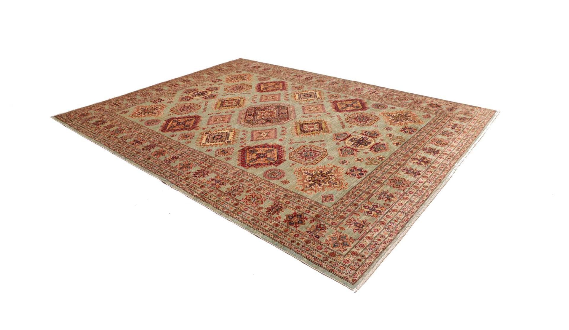 kazak-teppich-253-x-310cm-handgeknupft-geometrisches-muster-2 Kazak Orientteppich aus Pakistan, 253 × 310 cm